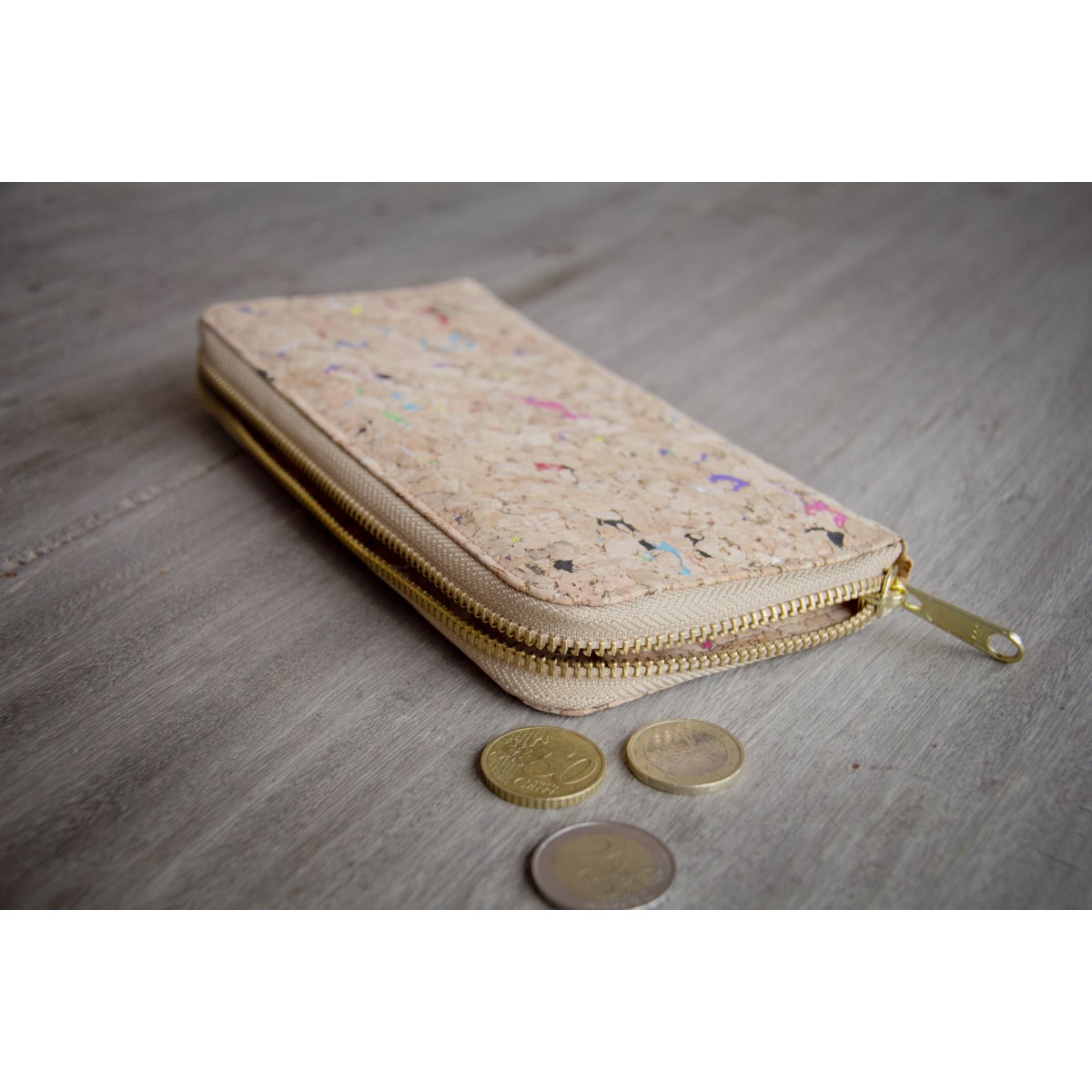 Kork Portemonnaie / Brieftasche mit Farb-Akzenten und Zipper BY COPALA