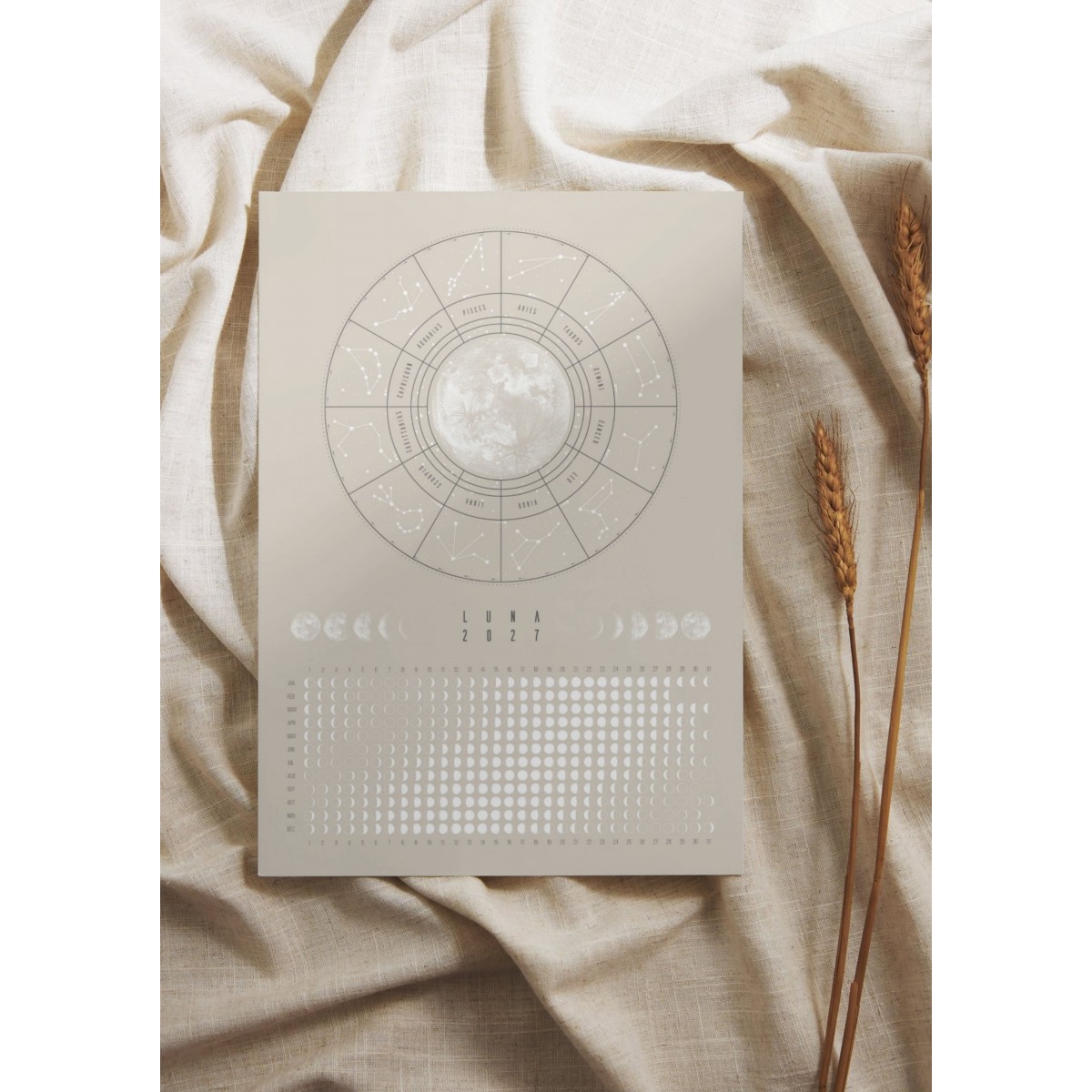 Mondkalender 2027 Poster Beige // ShellyCreates
