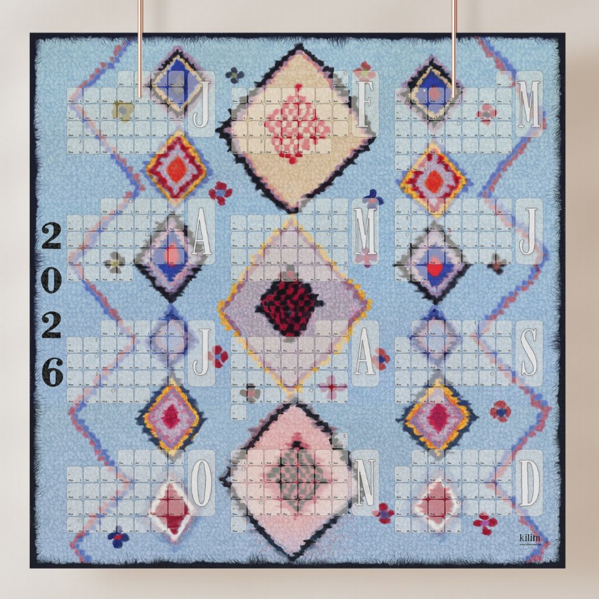 Fine Art Wandkalender 2026 Babouche pastellblau / kilim