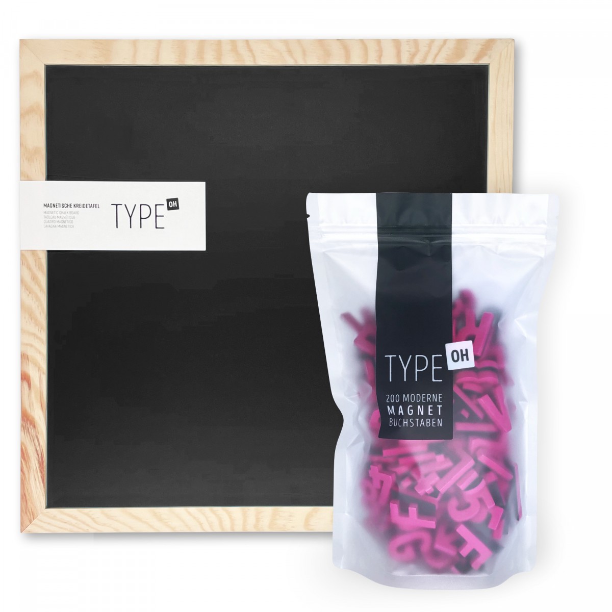 TYPE OH Set: Magnetische Kreidetafel & Moderne Magnetbuchstaben