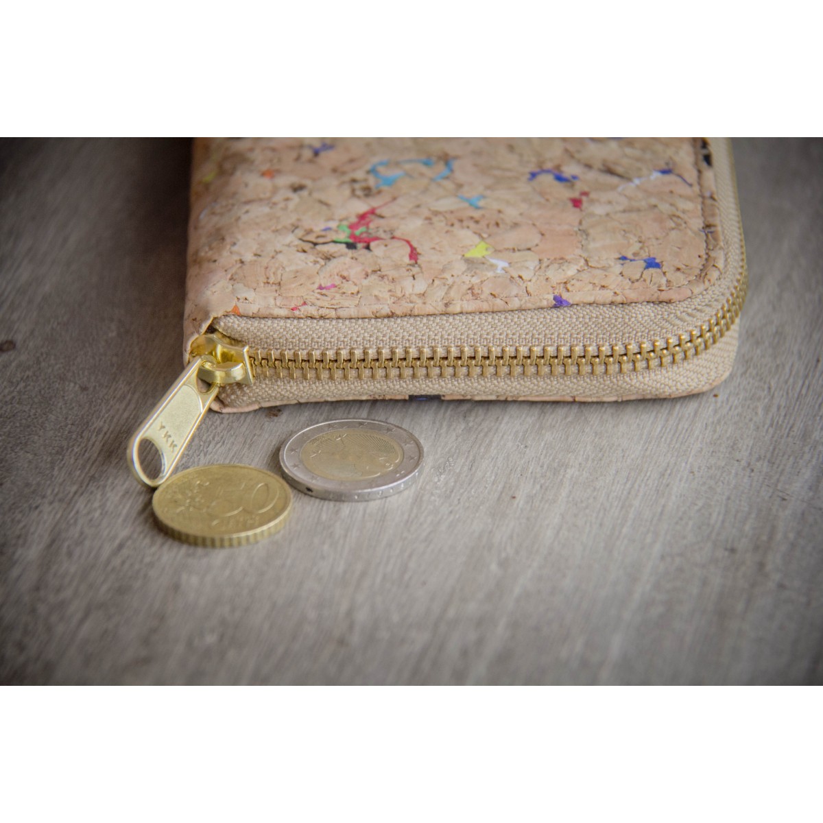 Kork Portemonnaie / Brieftasche mit Farb-Akzenten und Zipper BY COPALA