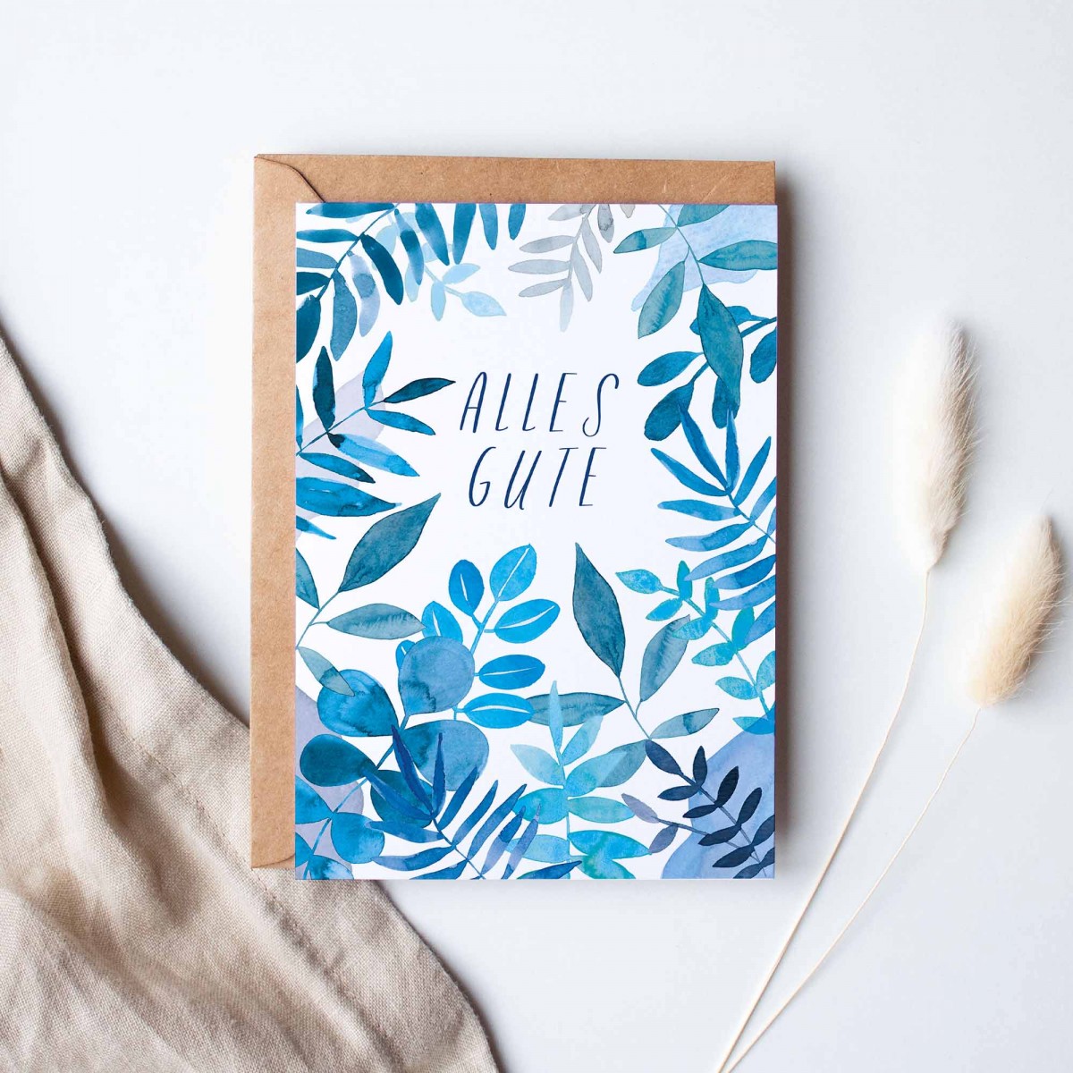 Paperlandscape | Faltkarte "Alles Gute blaue Blätter" | botanisch | Pflanzen | tropisch