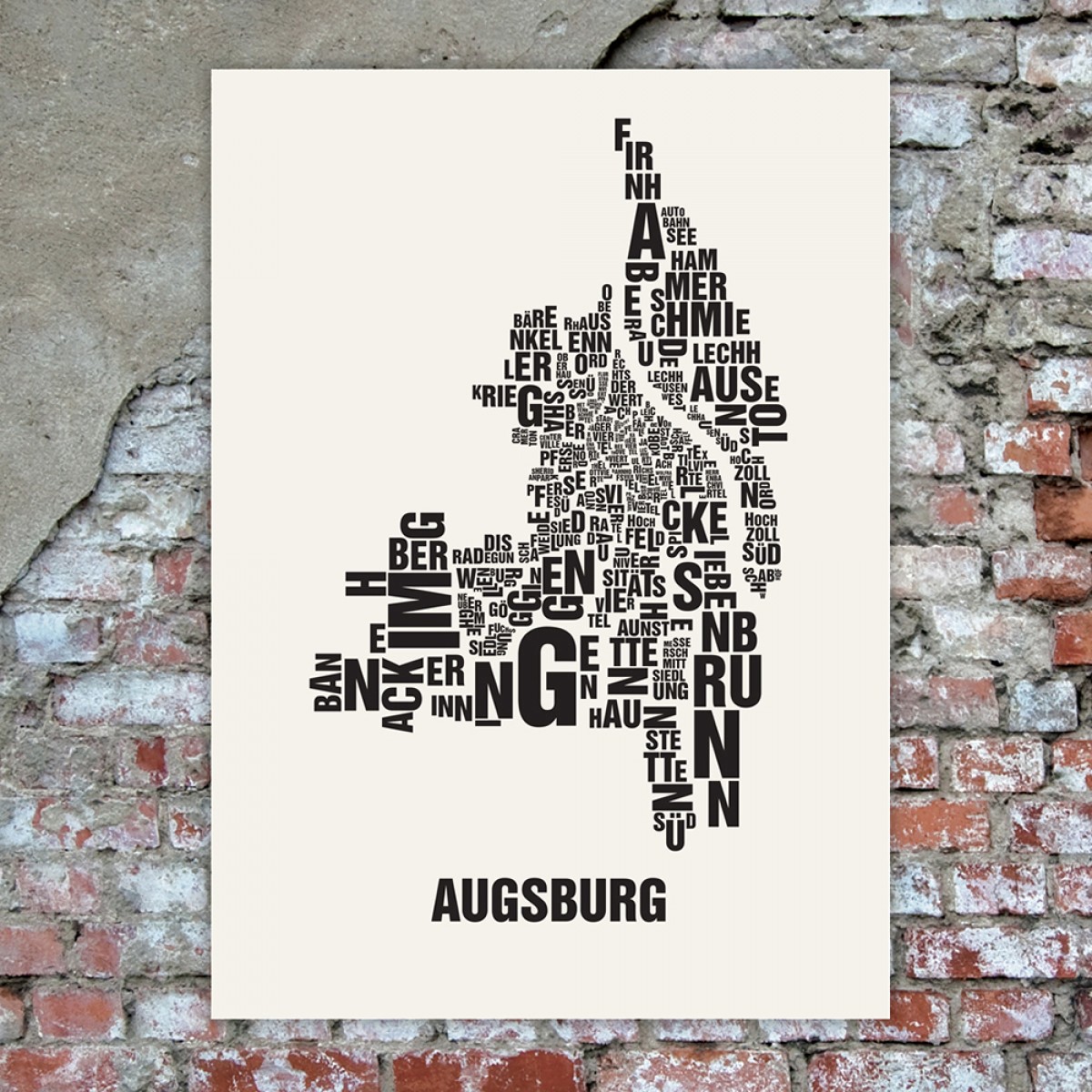 Buchstabenort Augsburg Poster Typografie Siebdruck
