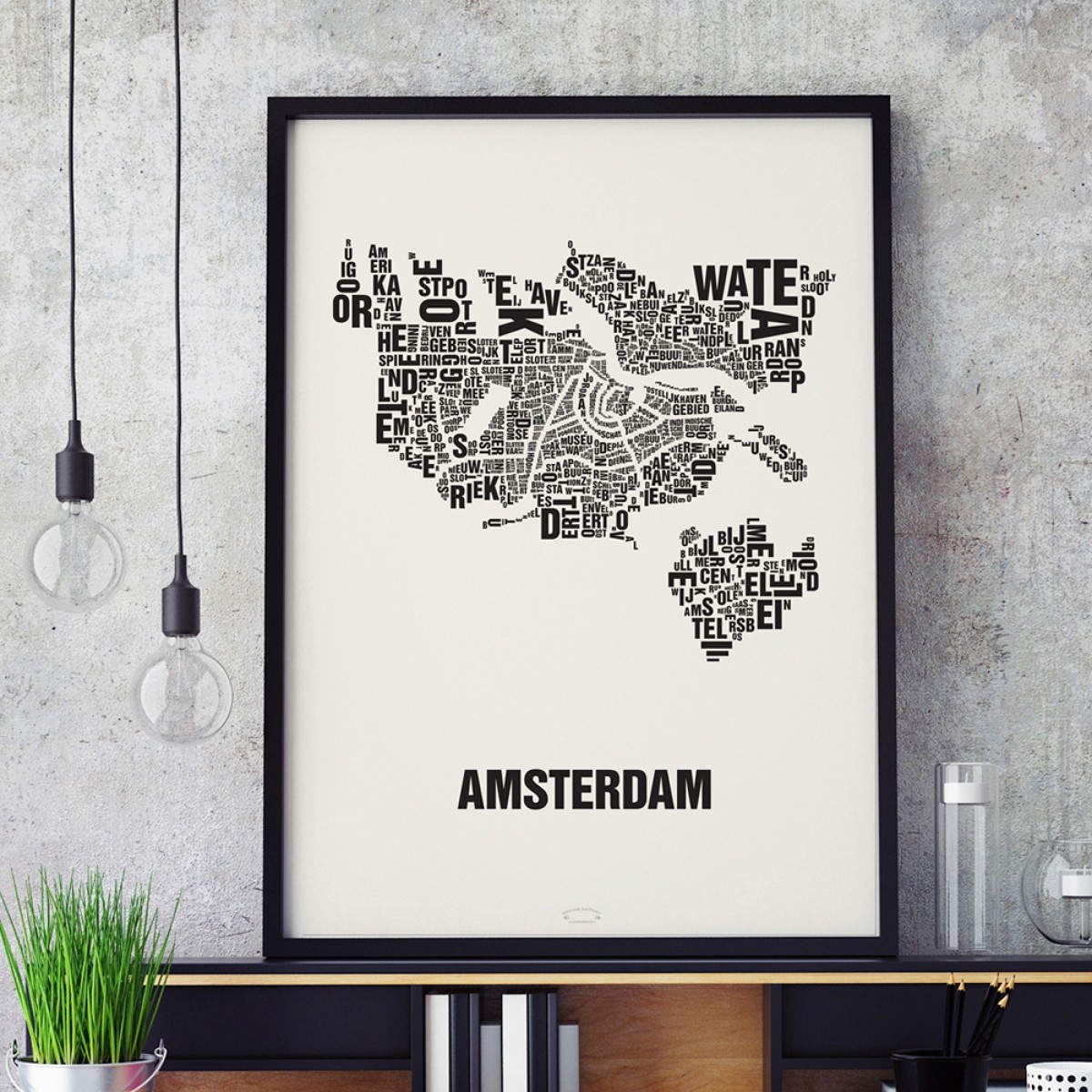 Buchstabenort Amsterdam Stadtteile-Poster Typografie Siebdruck