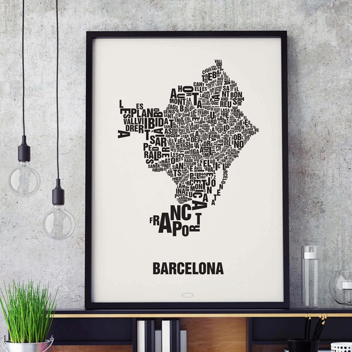 Buchstabenort Barcelona Stadtteile-Poster Typografie Siebdruck