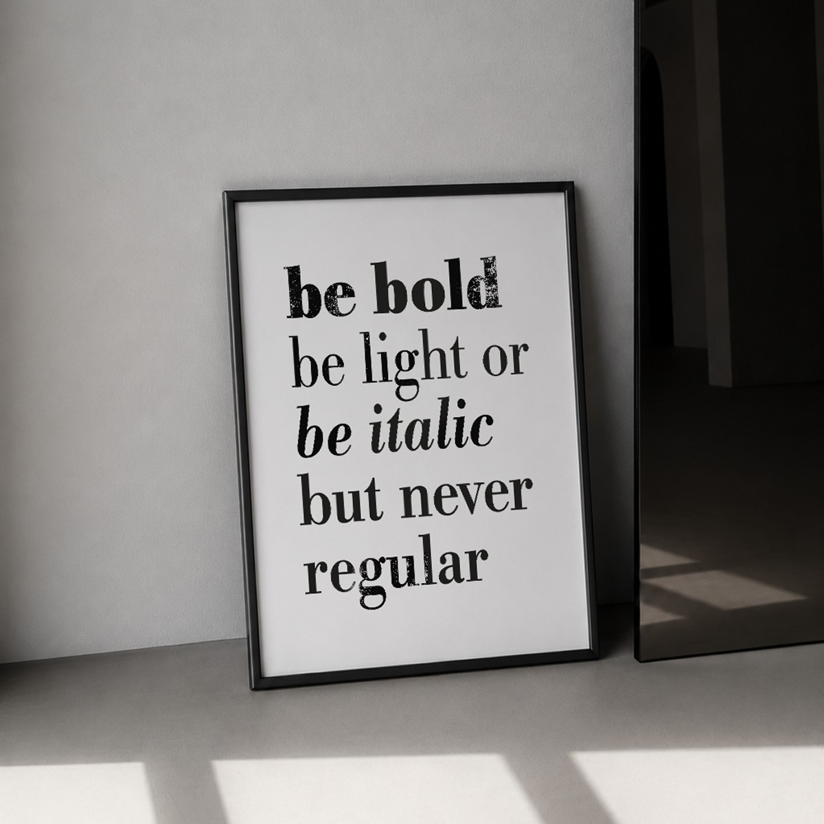 Handgefertigter Linoldruck »Be bold, be light or be italic but never regular«, (DIN A4), Limited Edition - The True Type