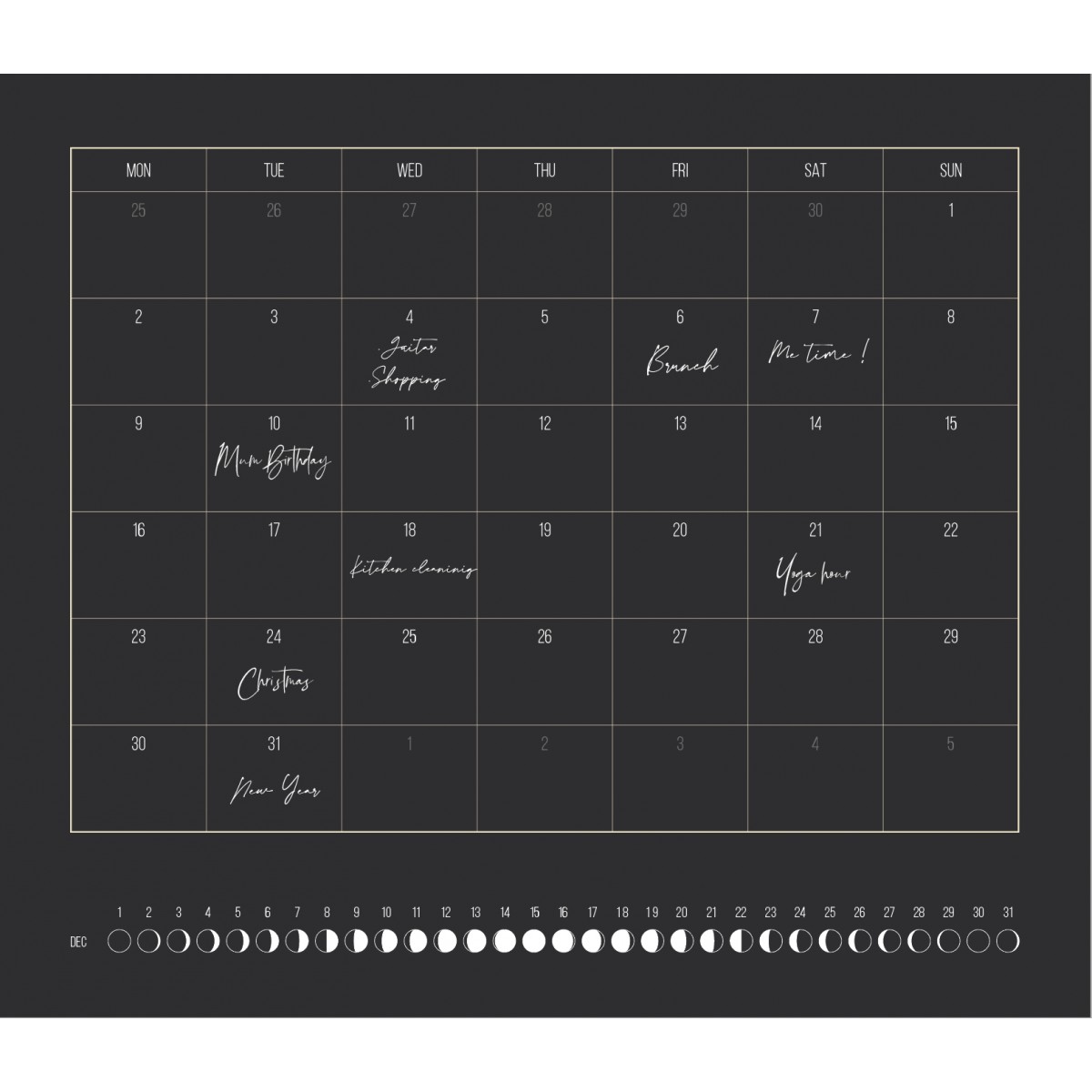 Mondkalender 2027 schwarz // ShellyCreates