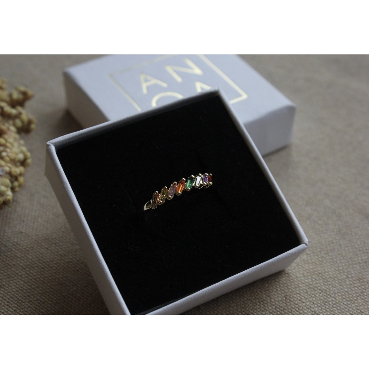 Anoa Ring Regenbogen Gold Rainbow Zirkona
