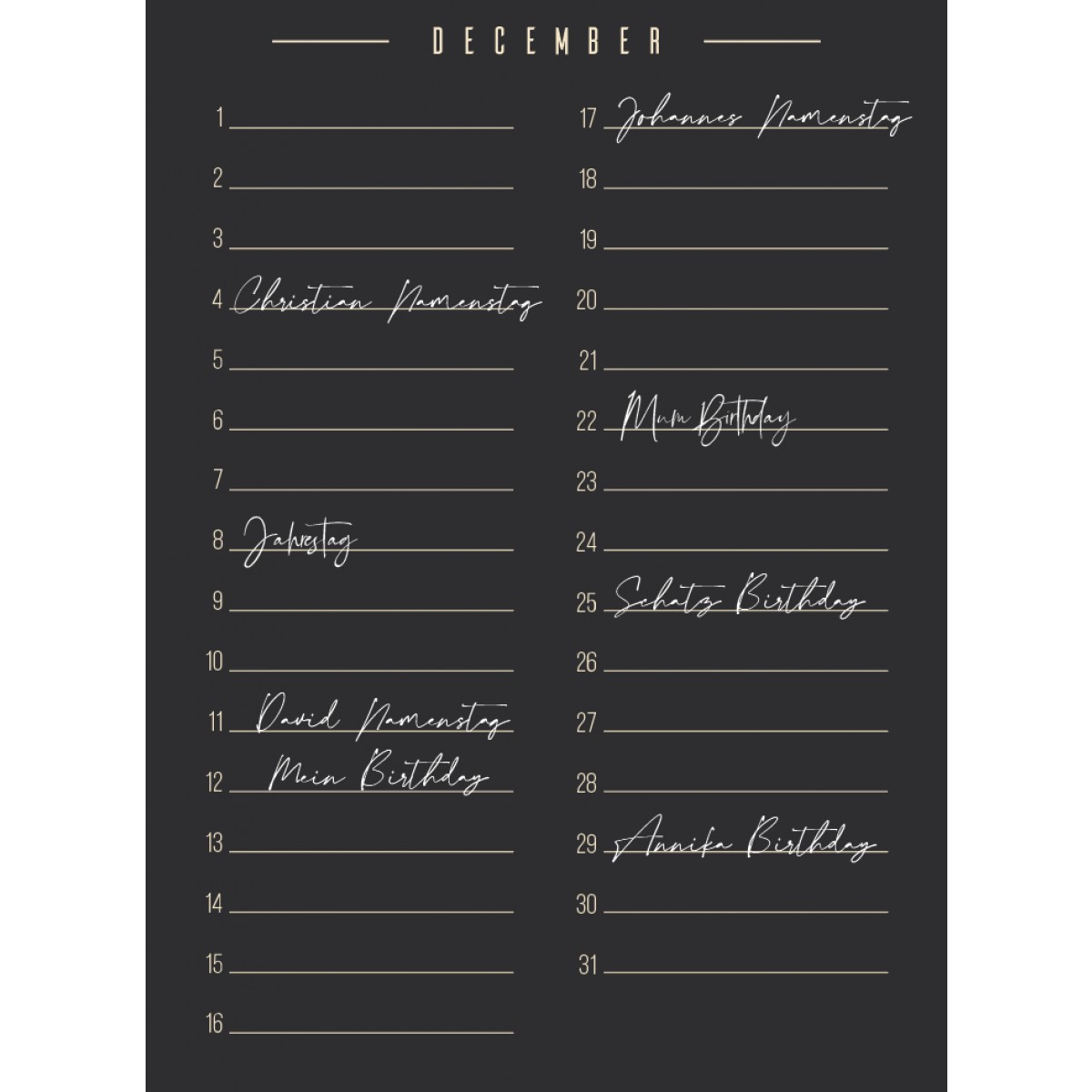 Ewiger Kalender Boho schwarz // ShellyCreates