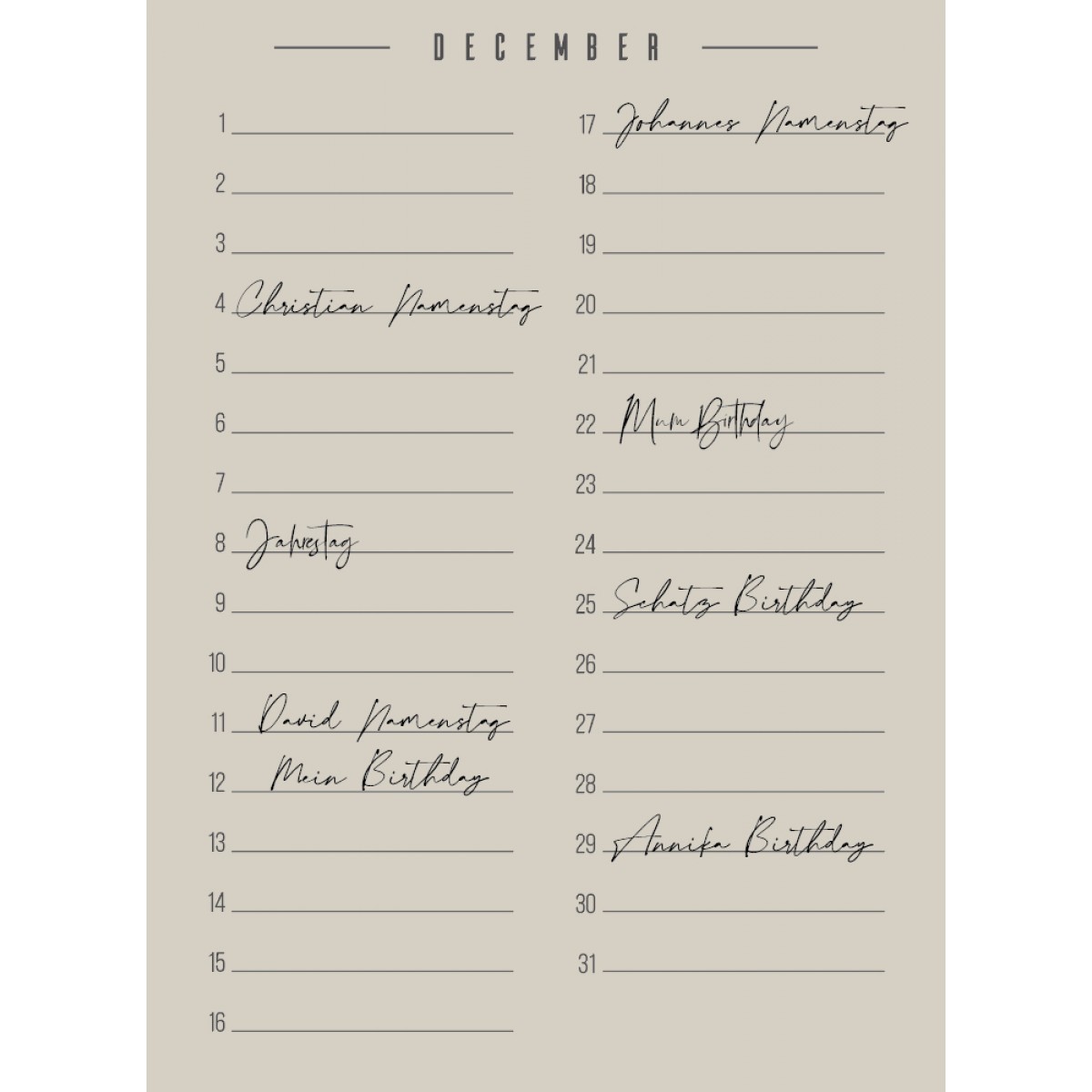 Ewiger Kalender Boho Beige // ShellyCreates
