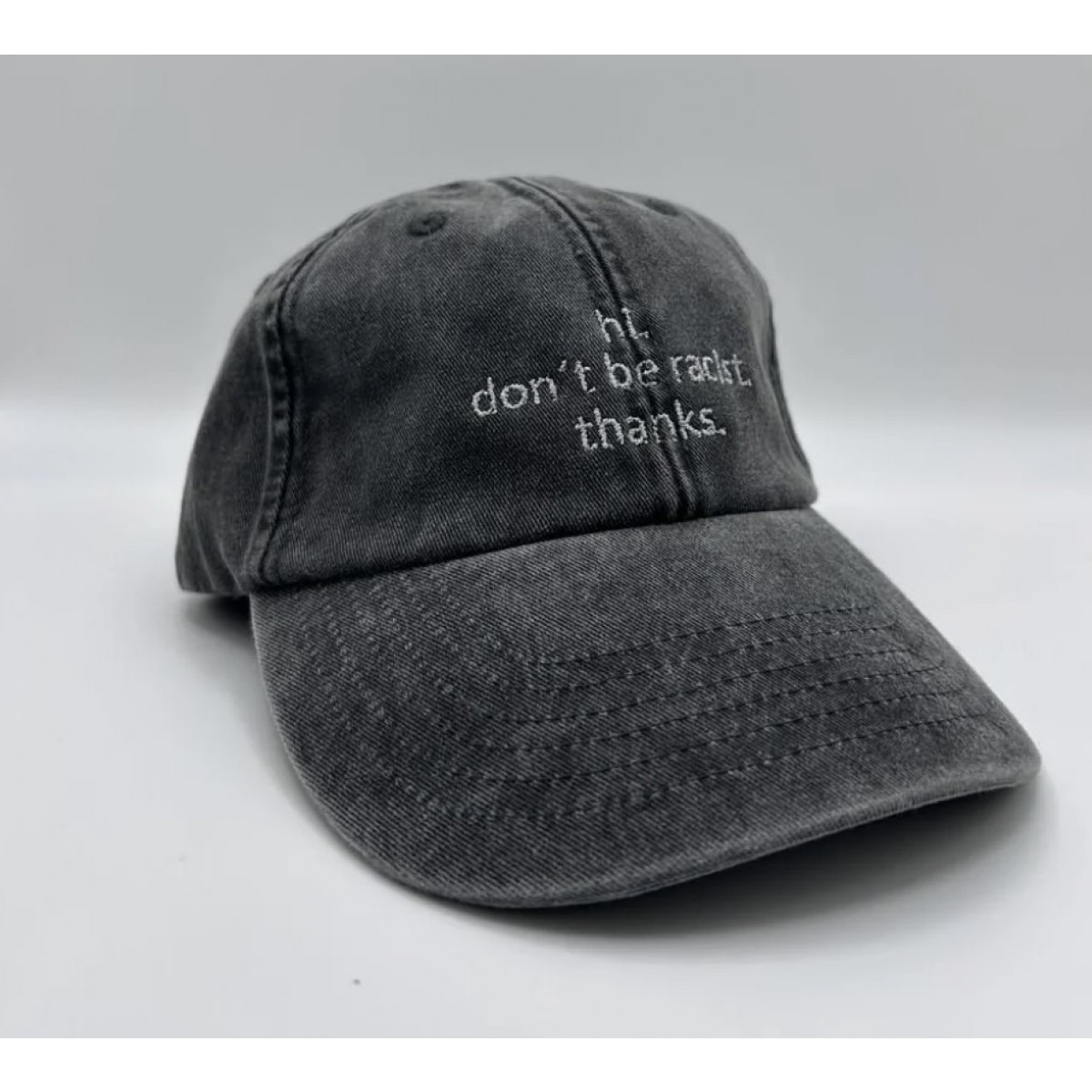 hi. don't be racist. thanks - Unisex Dad Cap in Vintage Black & Grey