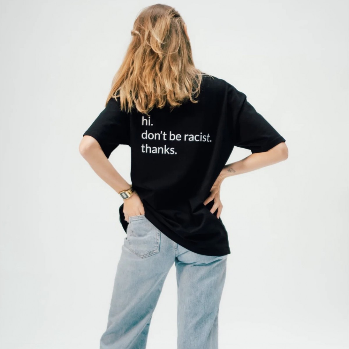 "don't be racist" - unisex oversized T-Shirt - black - arrel