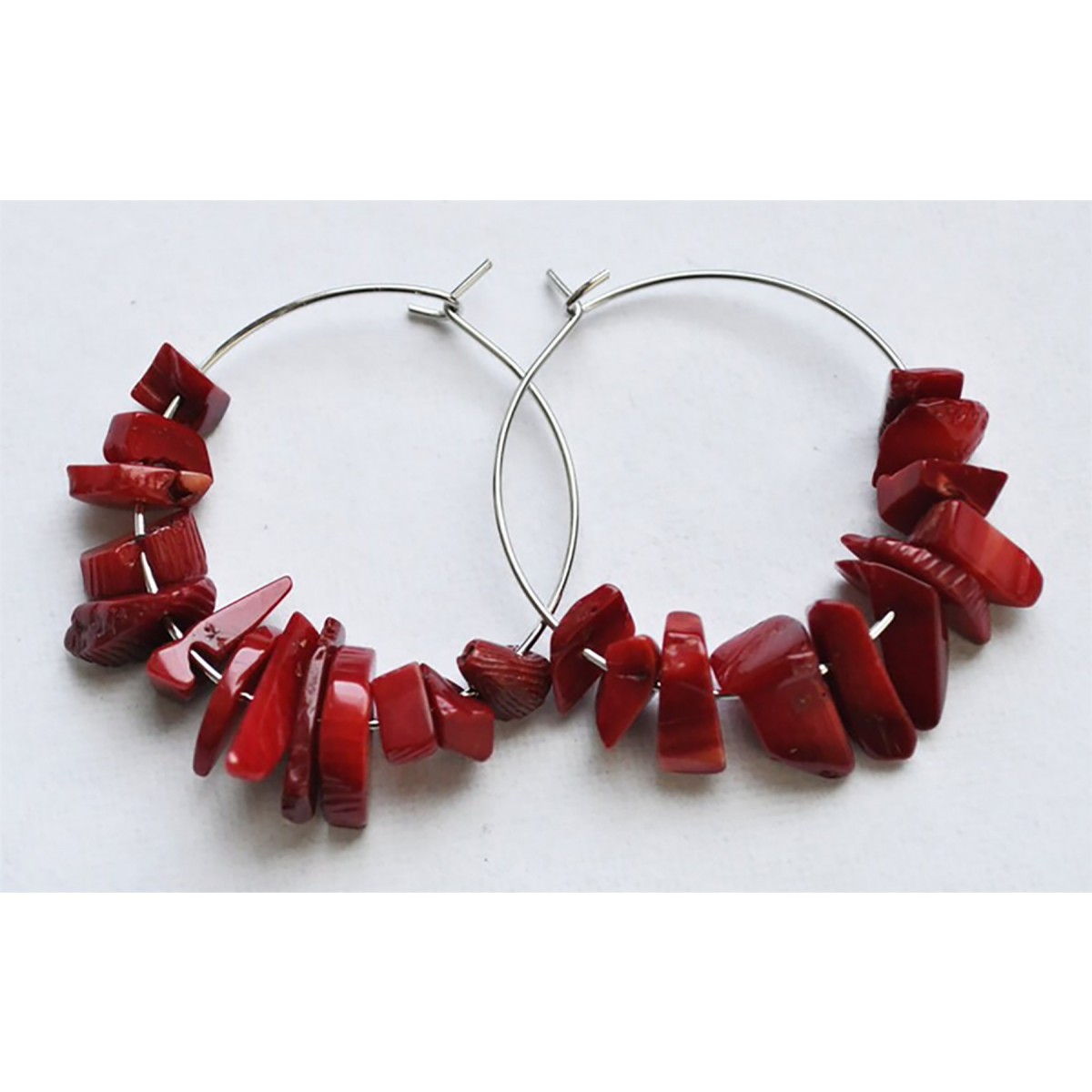 nahili CREOLEN "coral" Ohrringe silbern rote Koralle Splitter  nickelfrei