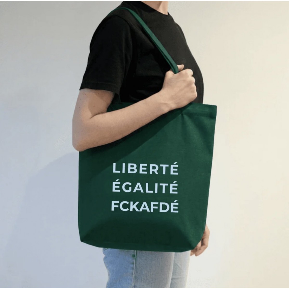 FCKAFDÉ Premium Tote Bag - Bottle Green & Sky Blue - arrel