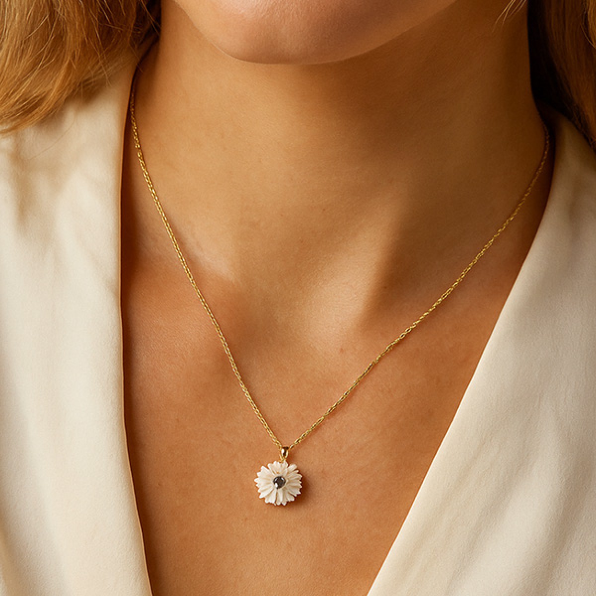 Anoa Kette Blume 925 Sterling Silber 14K Gold