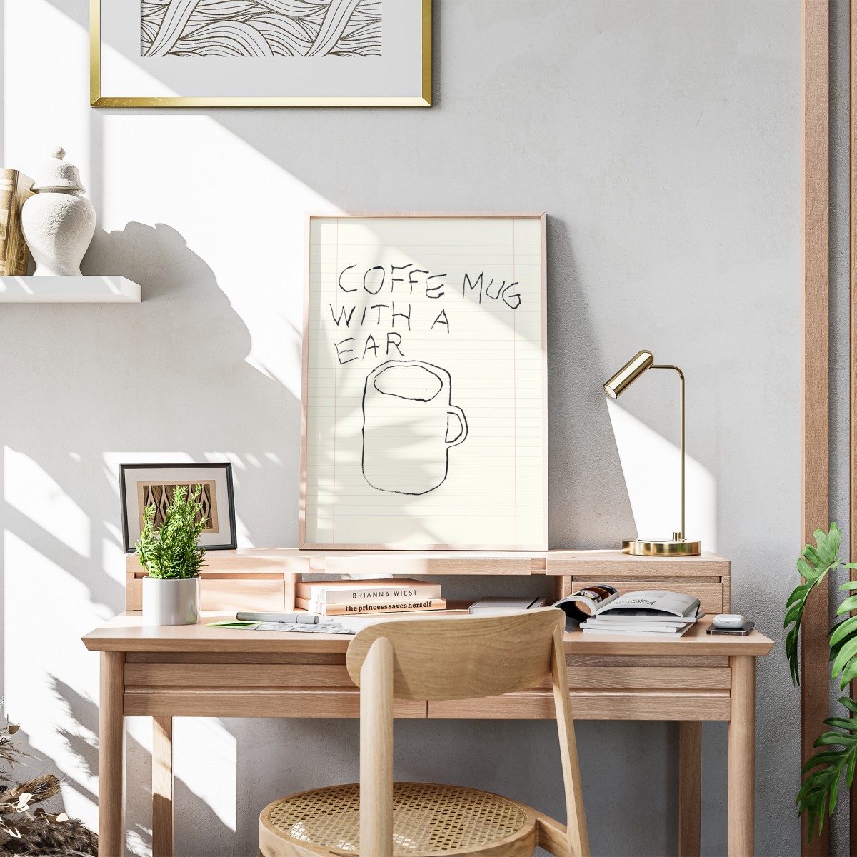 Coffee mug with an ear – Print von Lavanda Posters