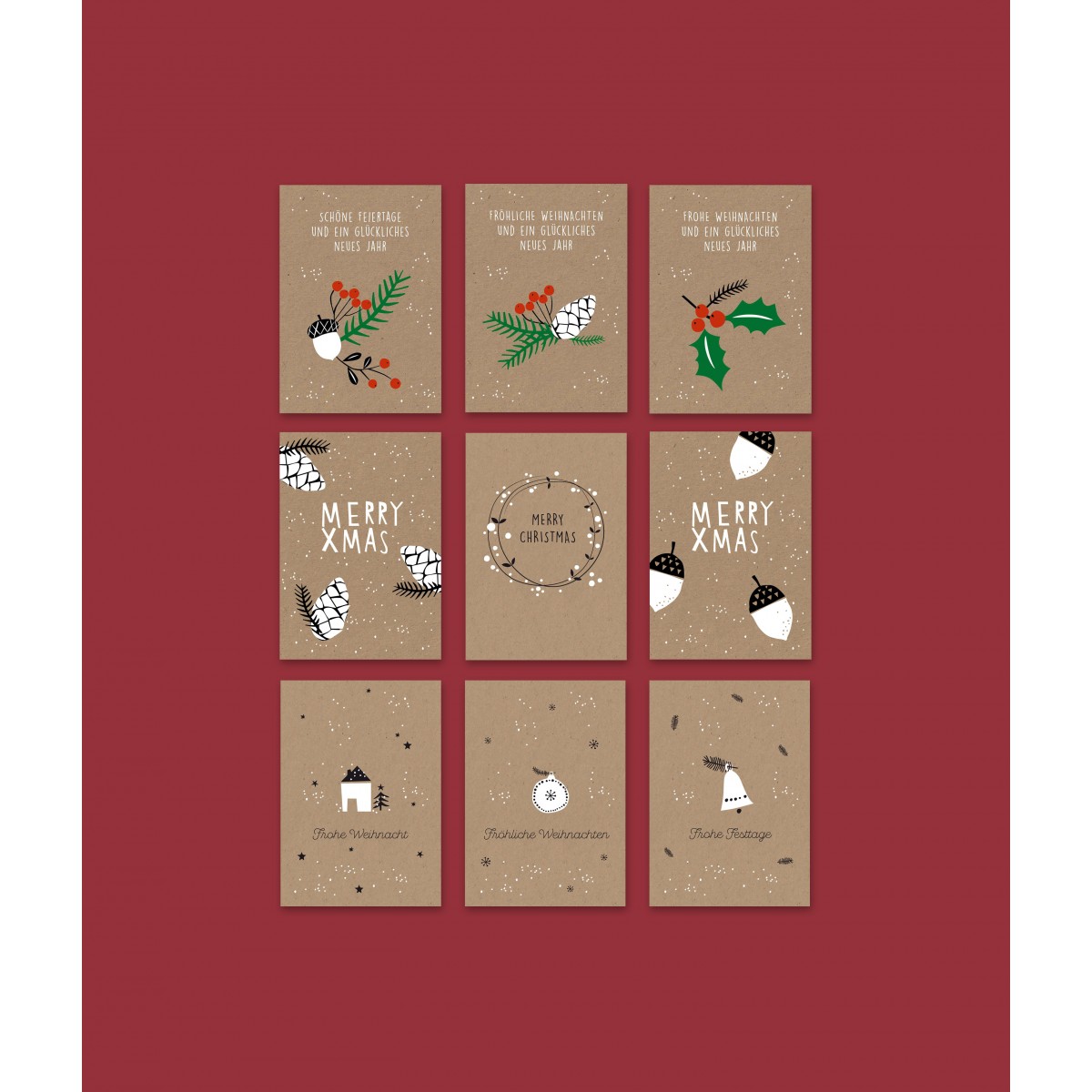 Designfräulein // Weihnachtskarten // Kraftkarton // 9er-Set