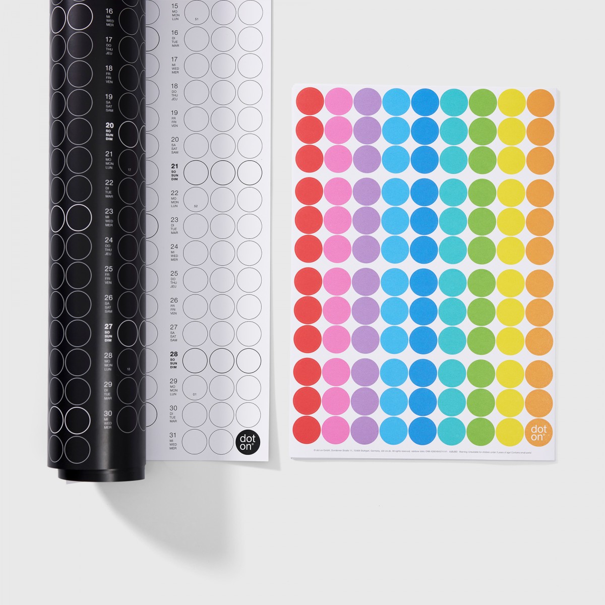 dot on Jahresplaner 2026 mit Klebepunkten · 100x69 cm · rainbow edition