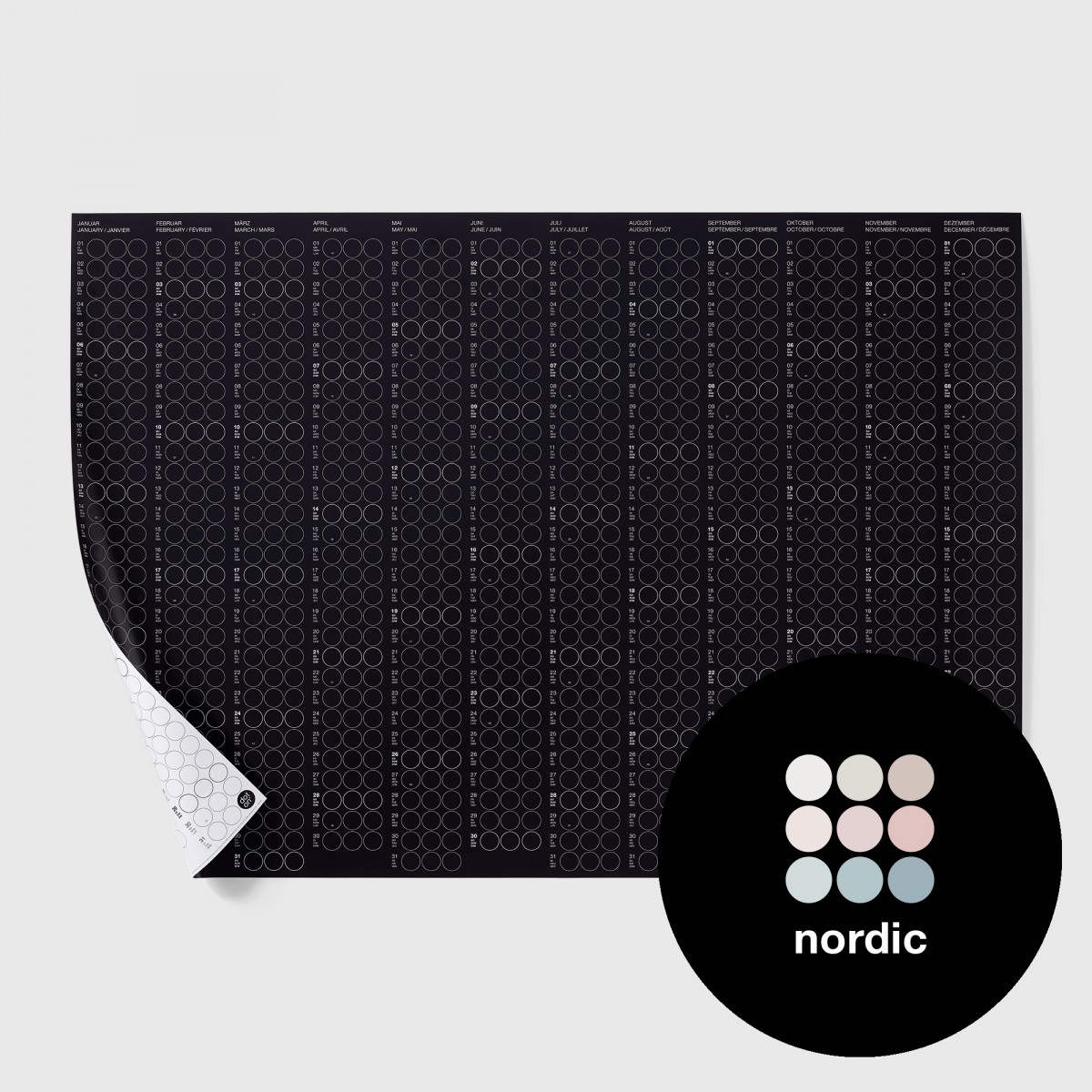 dot on Jahresplaner 2026 mit Klebepunkten · 100x69 cm · nordic edition
