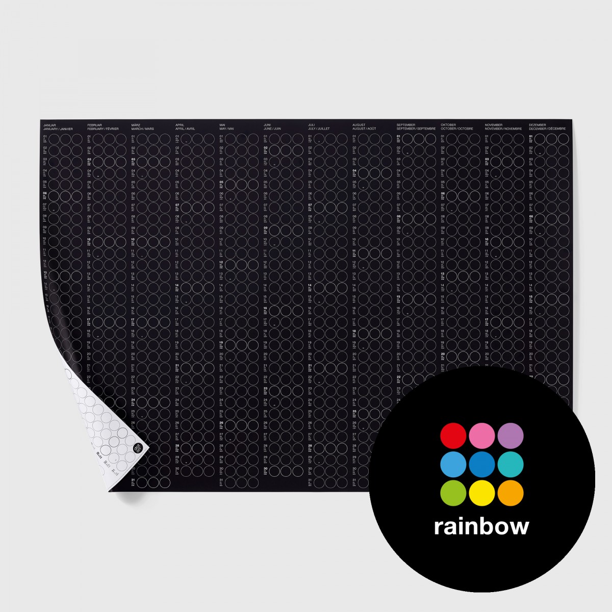 dot on Jahresplaner 2026 mit Klebepunkten · 100x69 cm · rainbow edition