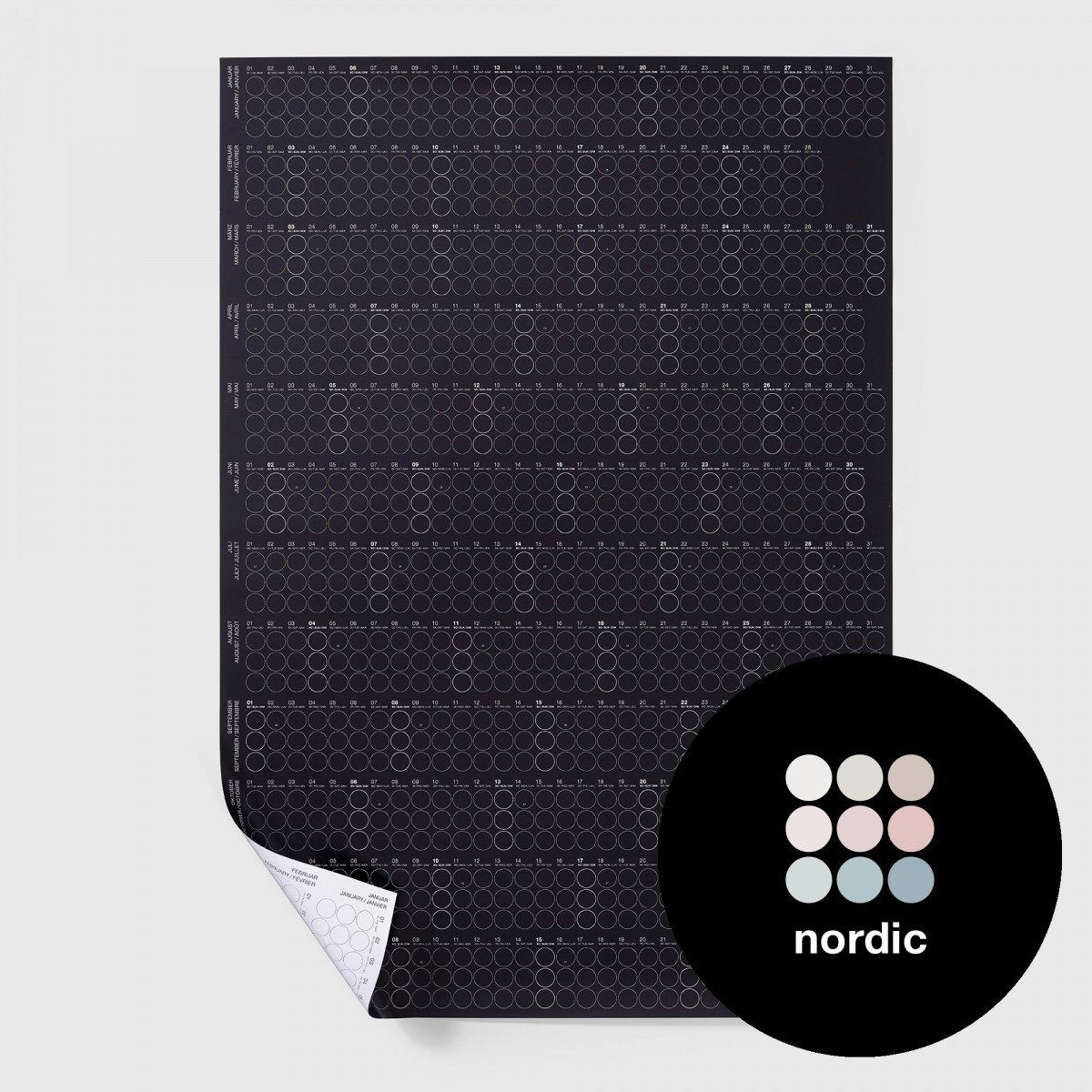 dot on Jahresplaner 2026 mit Klebepunkten · 69x100 cm · nordic edition