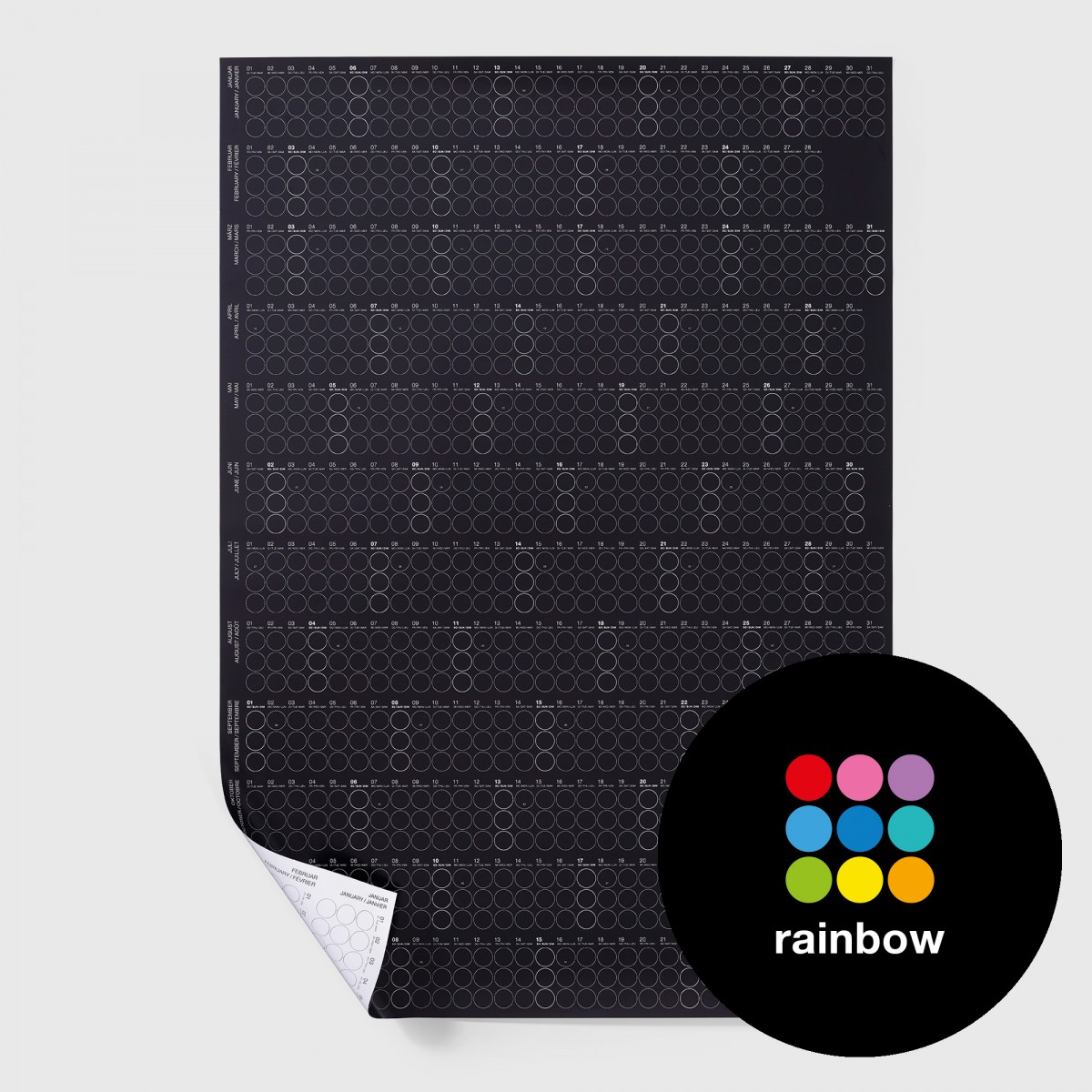 dot on Jahresplaner 2026 mit Klebepunkten · 69x100 cm · rainbow edition