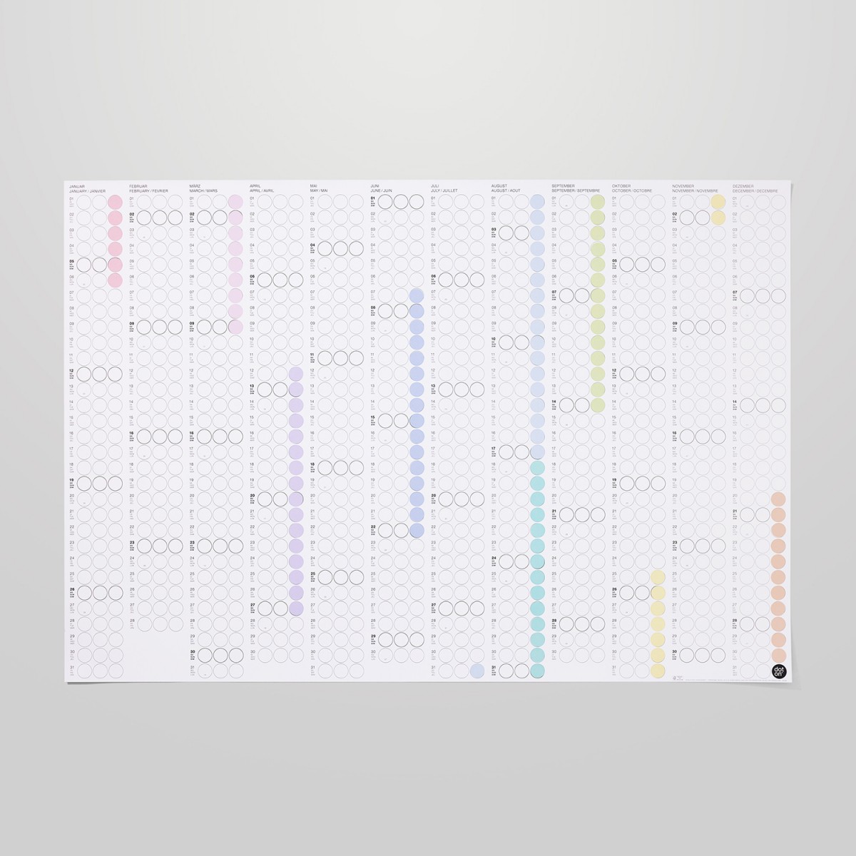 dot on Jahresplaner 2026 mit Klebepunkten · 100x69 cm · pastell edition