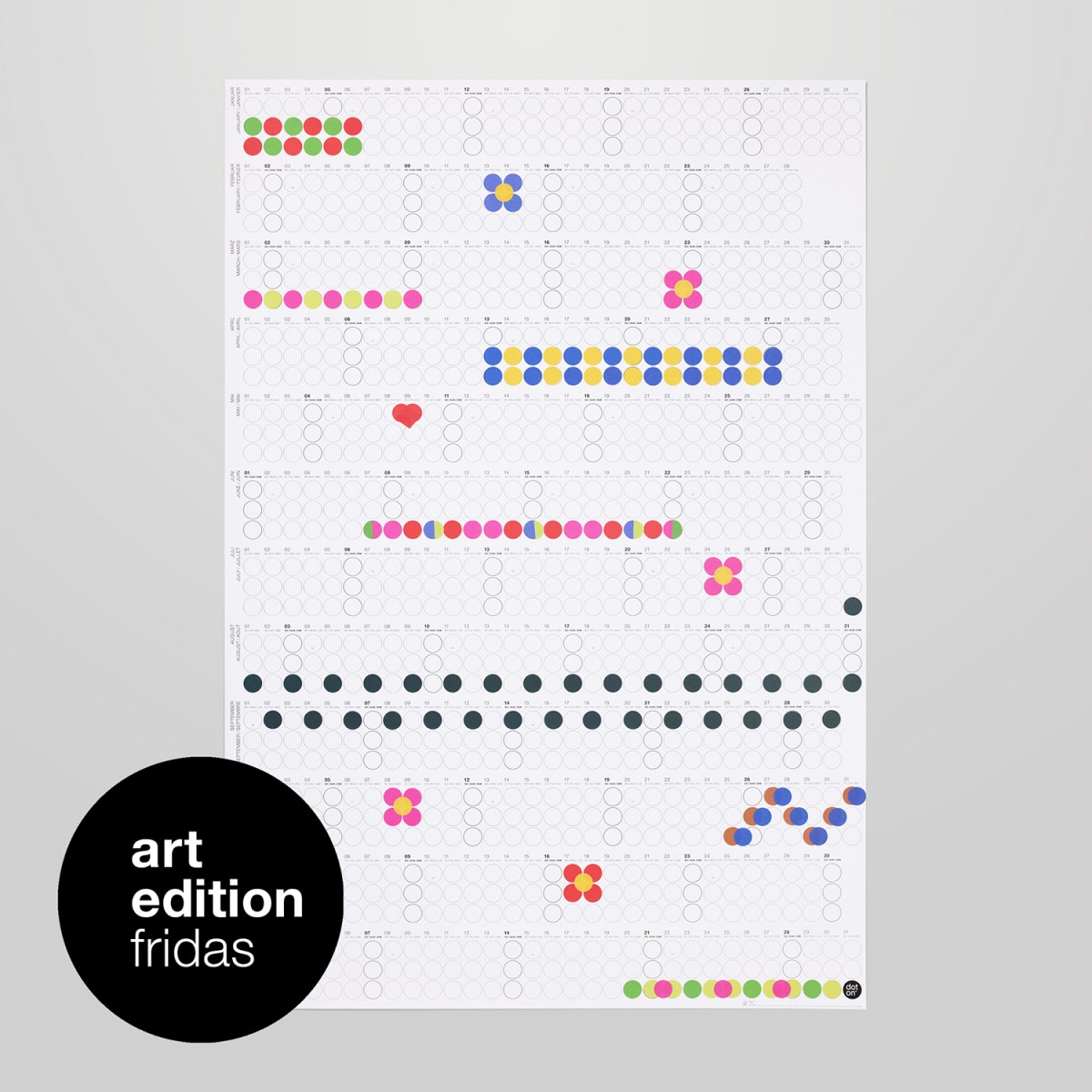 dot on Jahresplaner 2026 mit Klebepunkten · 69x100 cm · art edition fridas