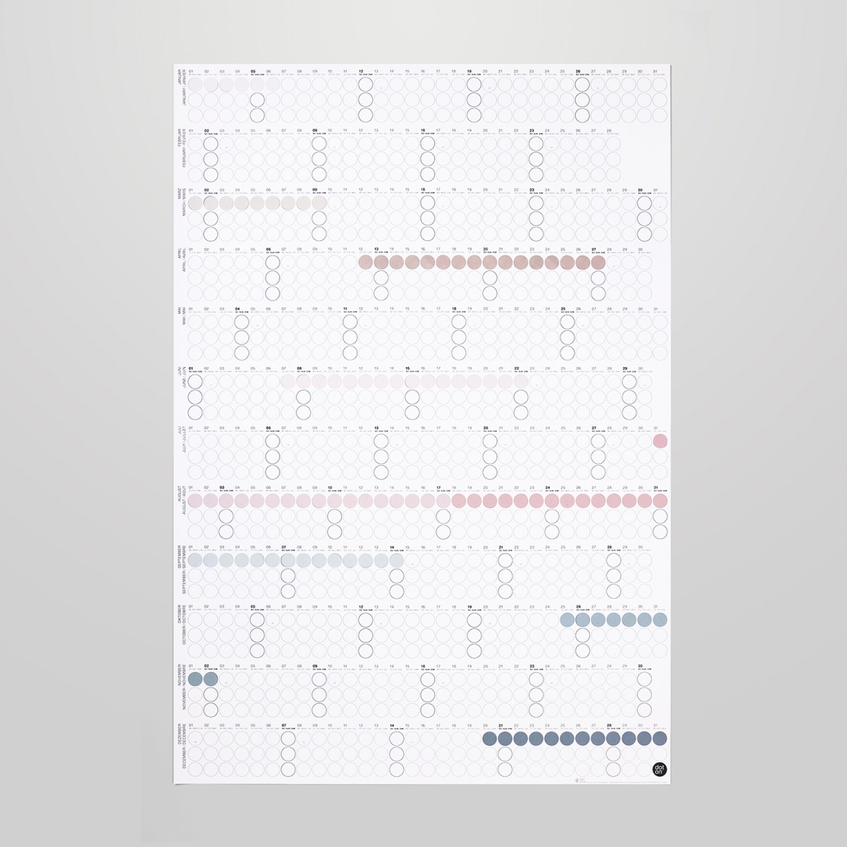dot on Jahresplaner 2026 mit Klebepunkten · 69x100 cm · nordic edition