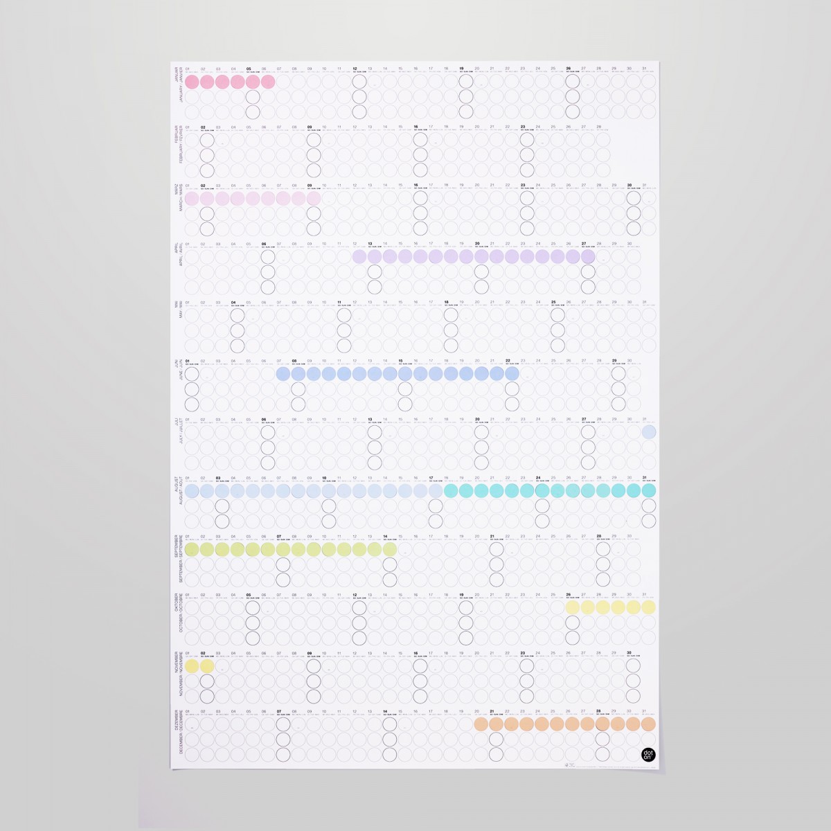 dot on Jahresplaner 2026 mit Klebepunkten · 69x100 cm · pastell edition