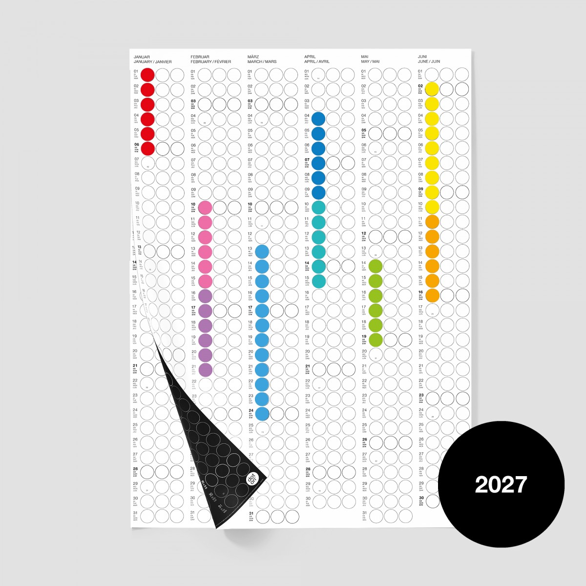 dot on half rainbow · Halbjahresplaner 2027 mit Klebepunkten · 50x69 cm