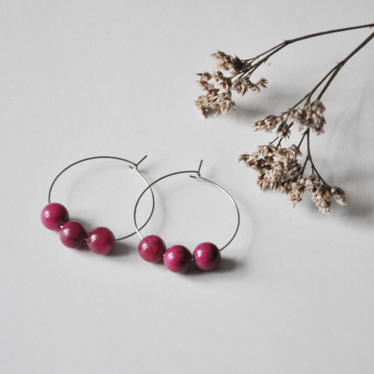 nahili CREOLEN "simple" Ohrringe pink berry (silbern oder gold) lilarot Naturstein 