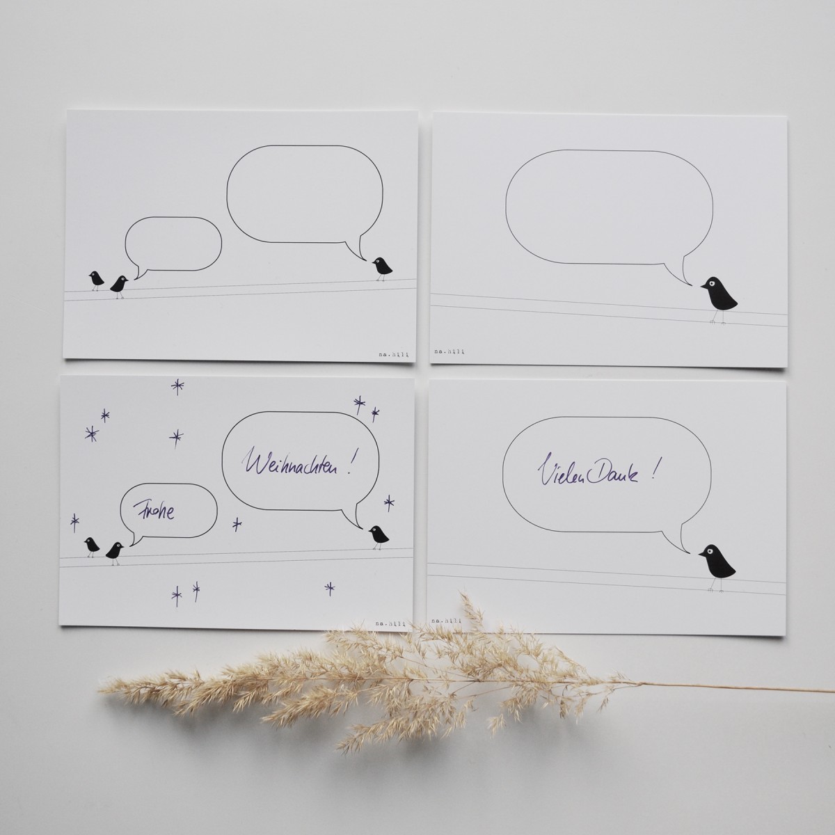nahili 10er-Set POSTKARTEN "birds", Grußkarten mit Sprechblase für alle Anlässe