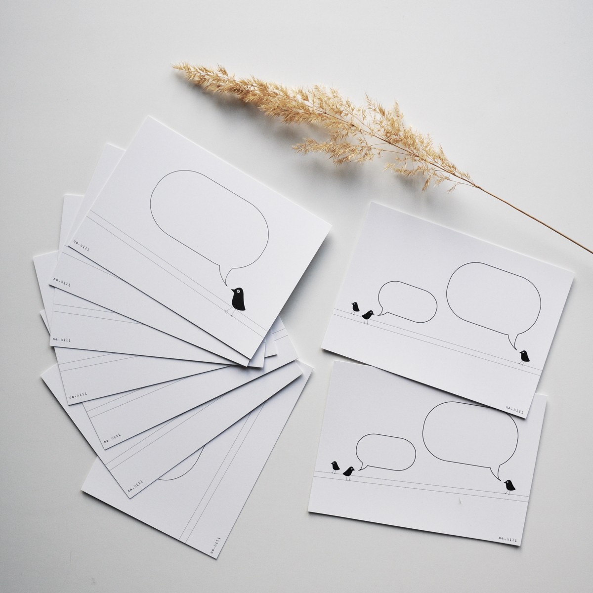 nahili 10er-Set POSTKARTEN "birds", Grußkarten mit Sprechblase für alle Anlässe