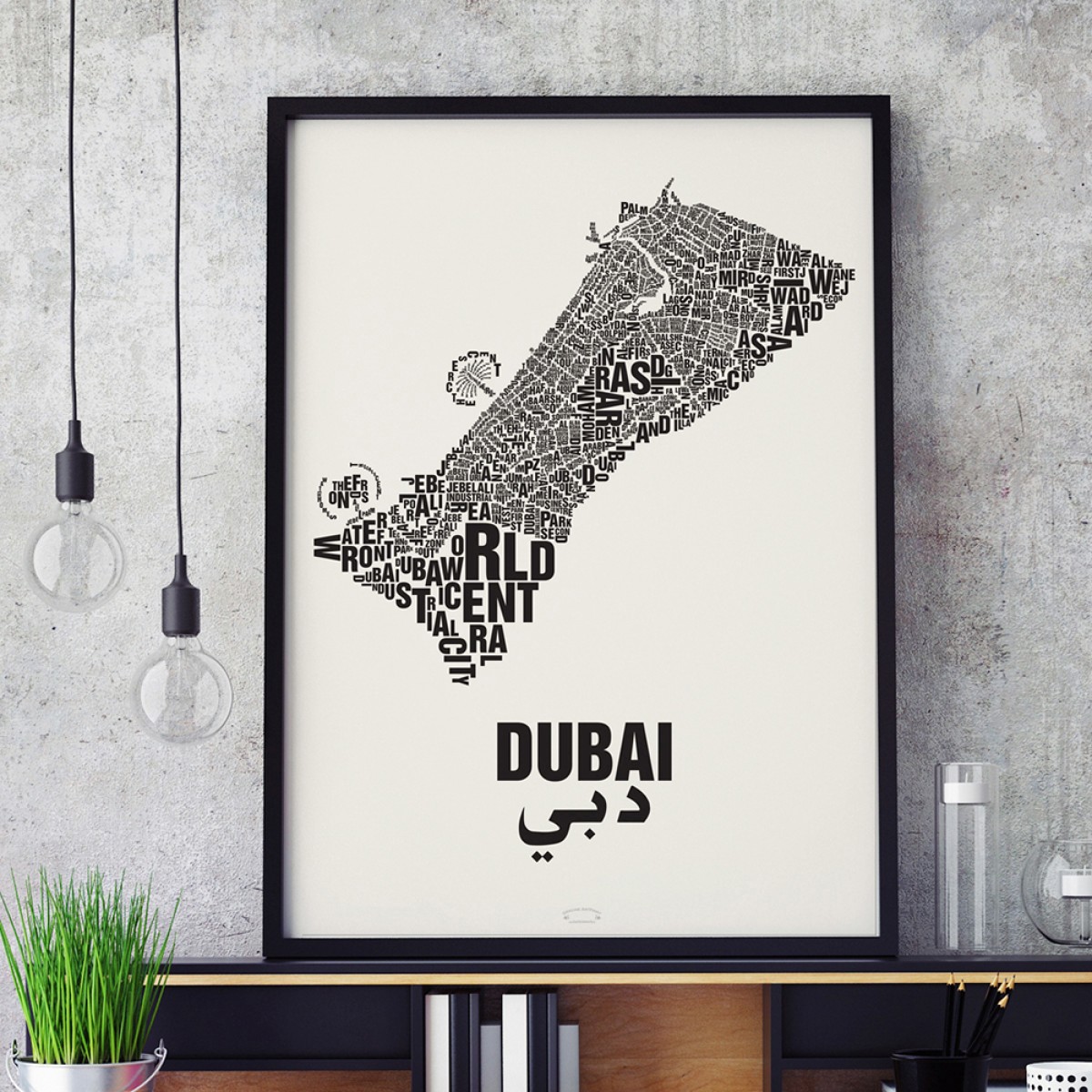 Buchstabenort Dubai Stadtteile-Poster Typografie Siebdruck
