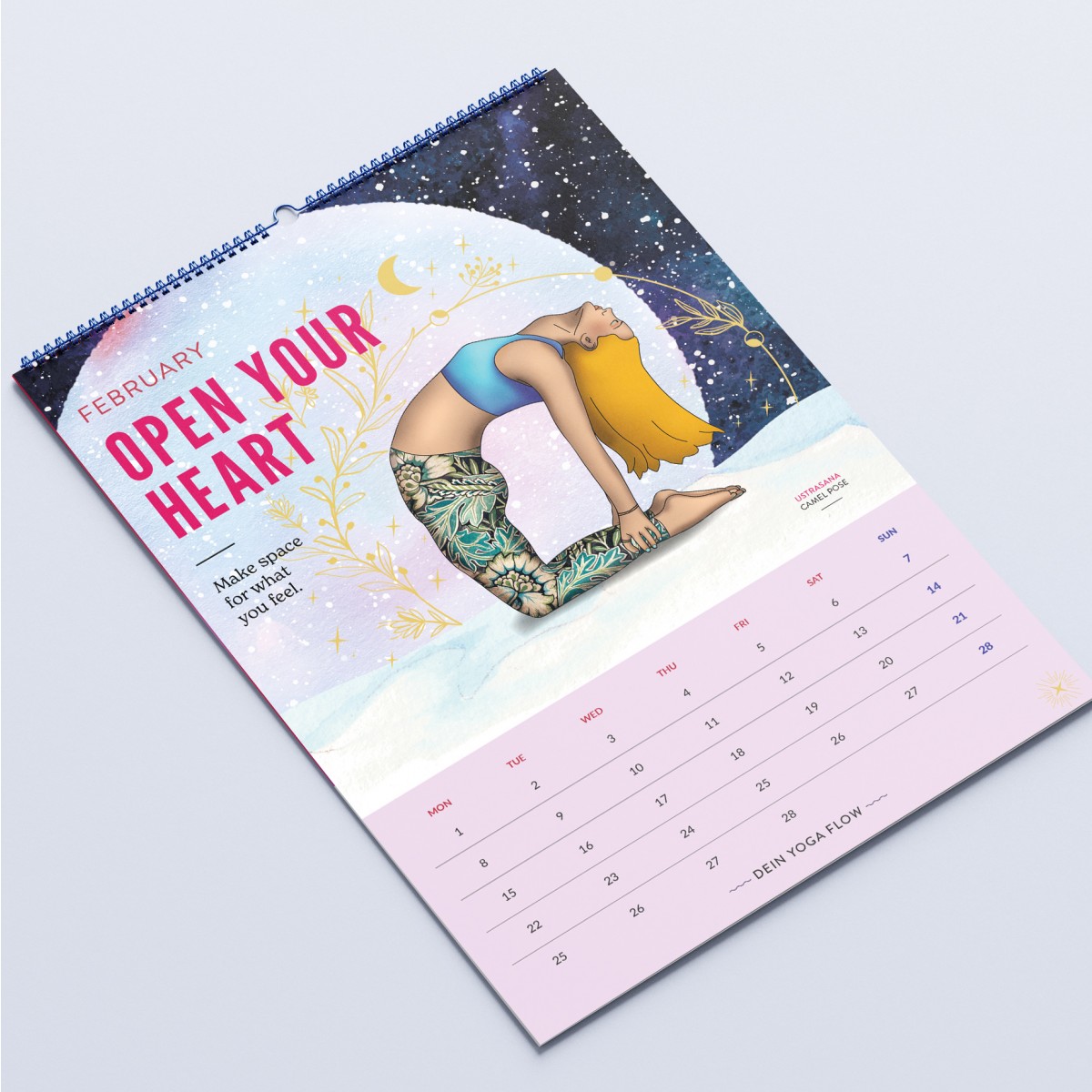Yoga Wandkalender 2027 | Illustrierter Kalender | Feminine Designs für Achtsamkeit & Selbstliebe | Nachhaltige Geschenkidee | Asana | engl.