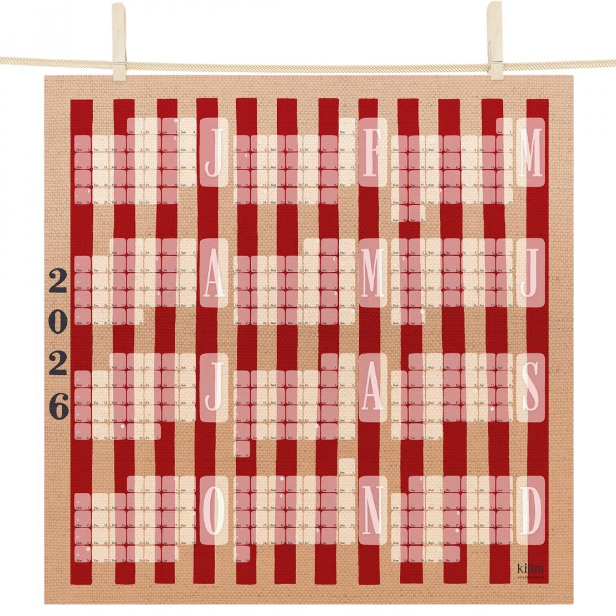 Posterkalender 2026 Streifen rot / kilim