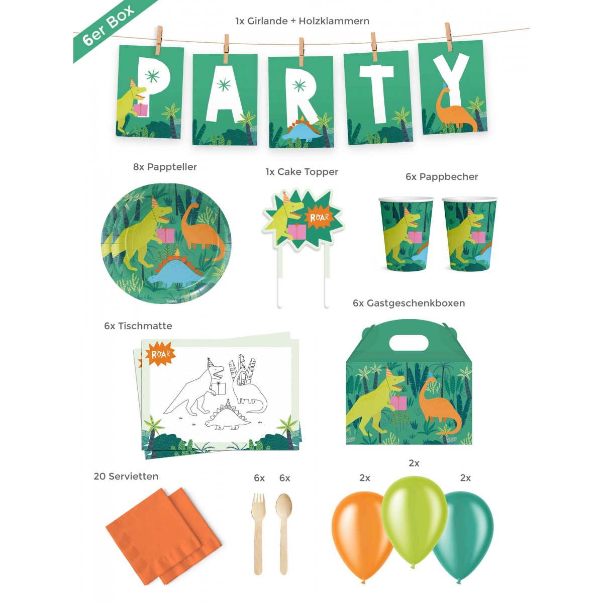 Eco Dino Partybox (für 6, 8 & 12 Kinder) – Tiny Club