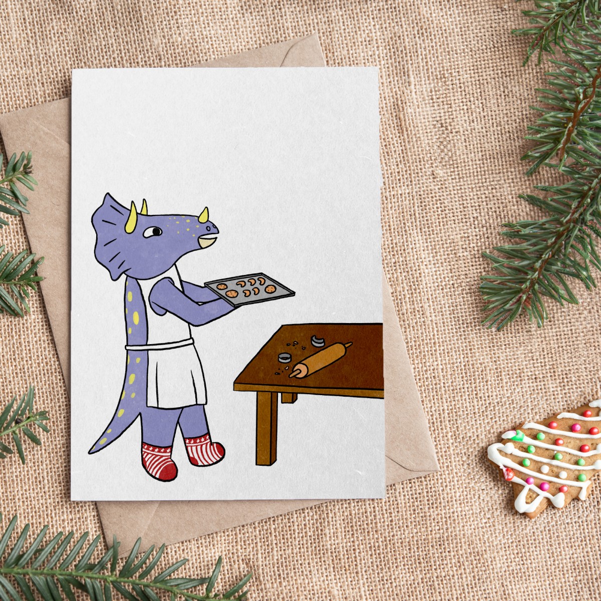 The Naughty District - Weihnachtskarte »Dinos backen sehr große Kekse«