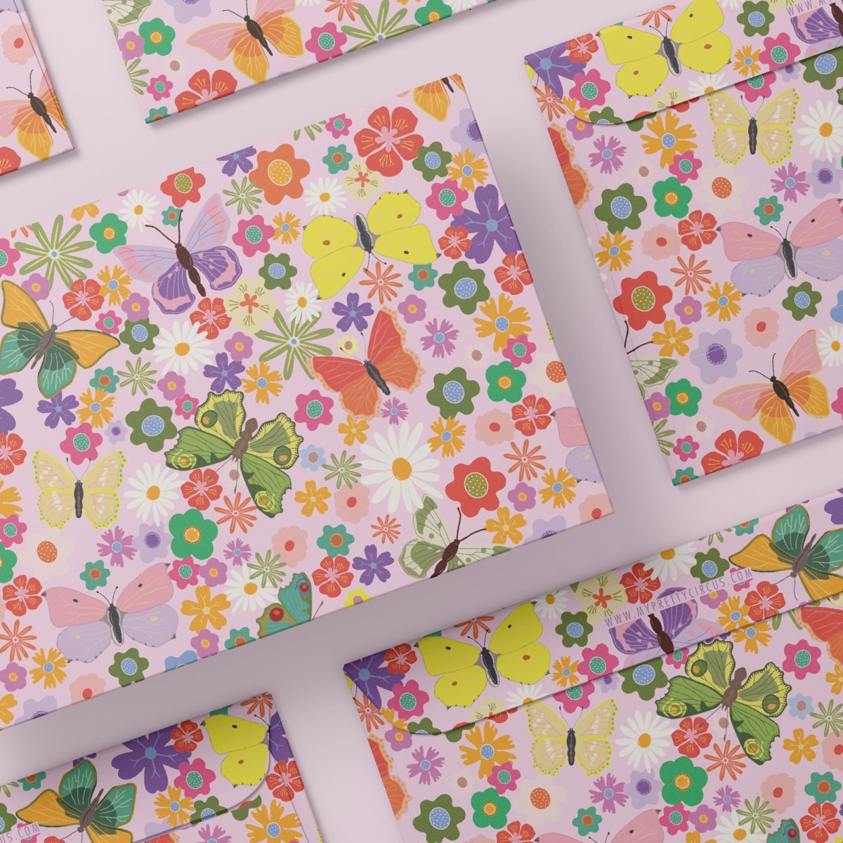 Bunte Briefumschläge mit Blumenwiese | Set aus 8 DIN C5 Kuverts - My Pretty Circus