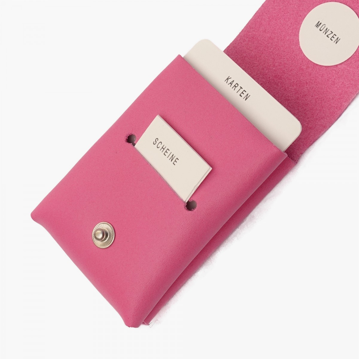 EINFACHDESIGN, Slimwallet, Minigeldbeutel pink aus pflanzlich gegerbtem Leder
