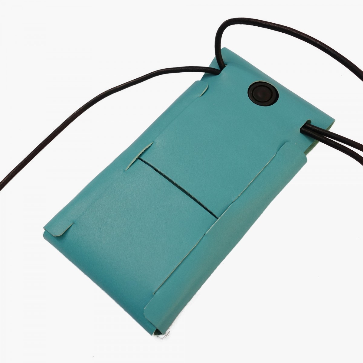 EINFACHDESIGN Handytasche zum Umhängen türkis aus pflanzlich gegerbtem Leder mit verstellbarem Riemen