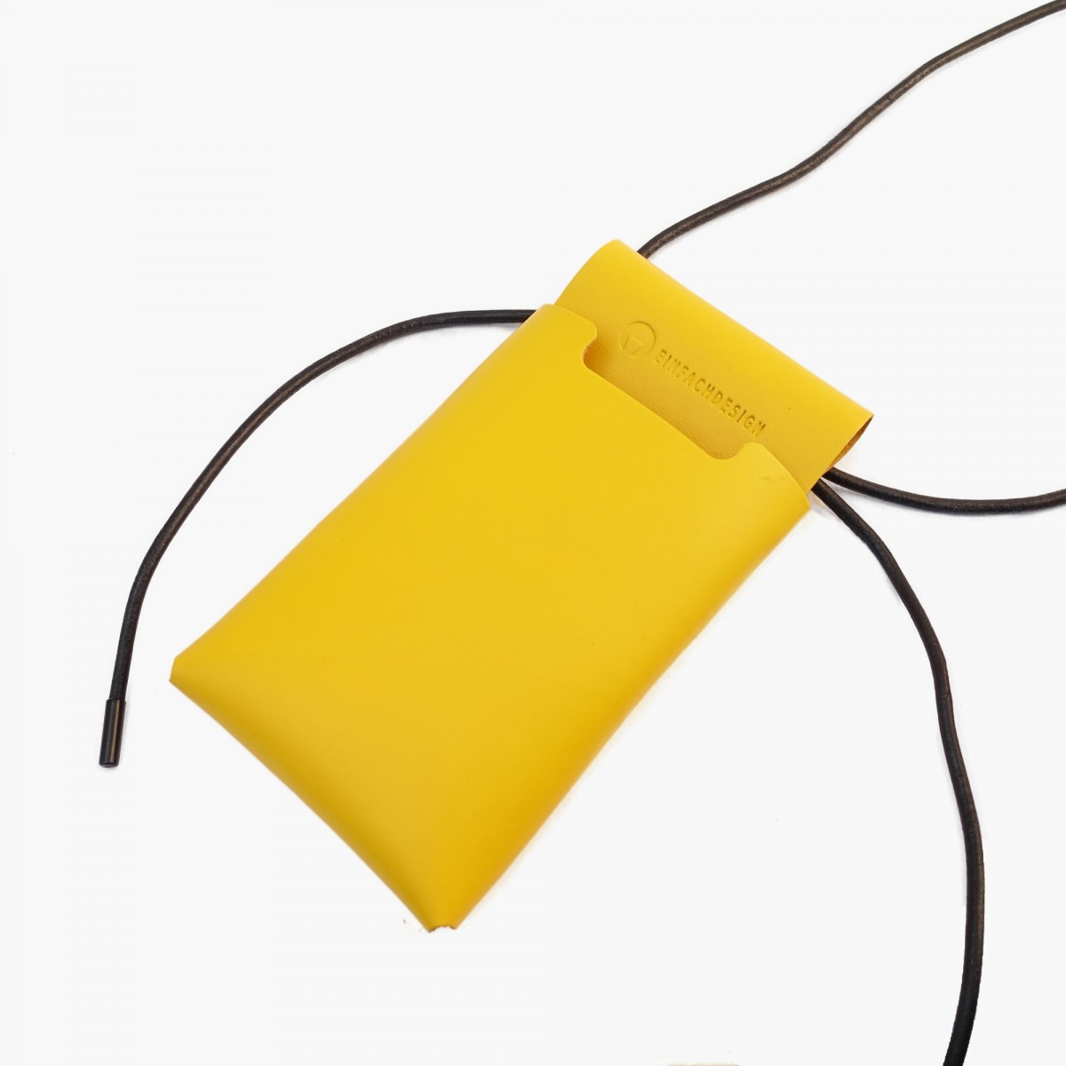 EINFACHDESIGN Handytasche zum Umhängen gelb aus pflanzlich gegerbtem Leder mit verstellbarem Riemen