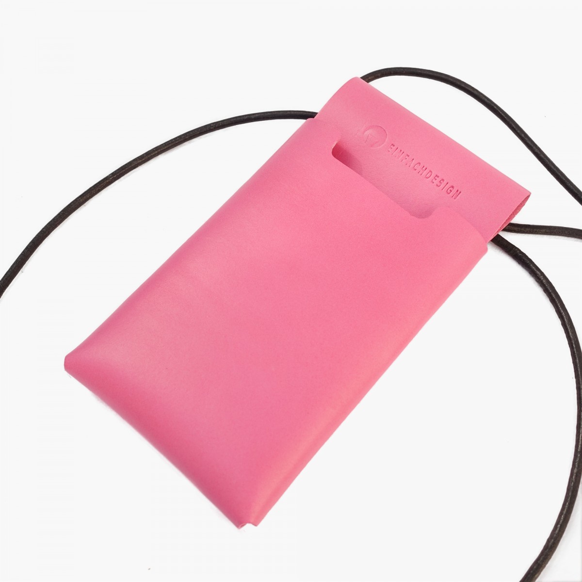 EINFACHDESIGN Handytasche mit verstellbarem Riemen Pink aus pflanzlich gegerbtem Leder mit Kartenfach