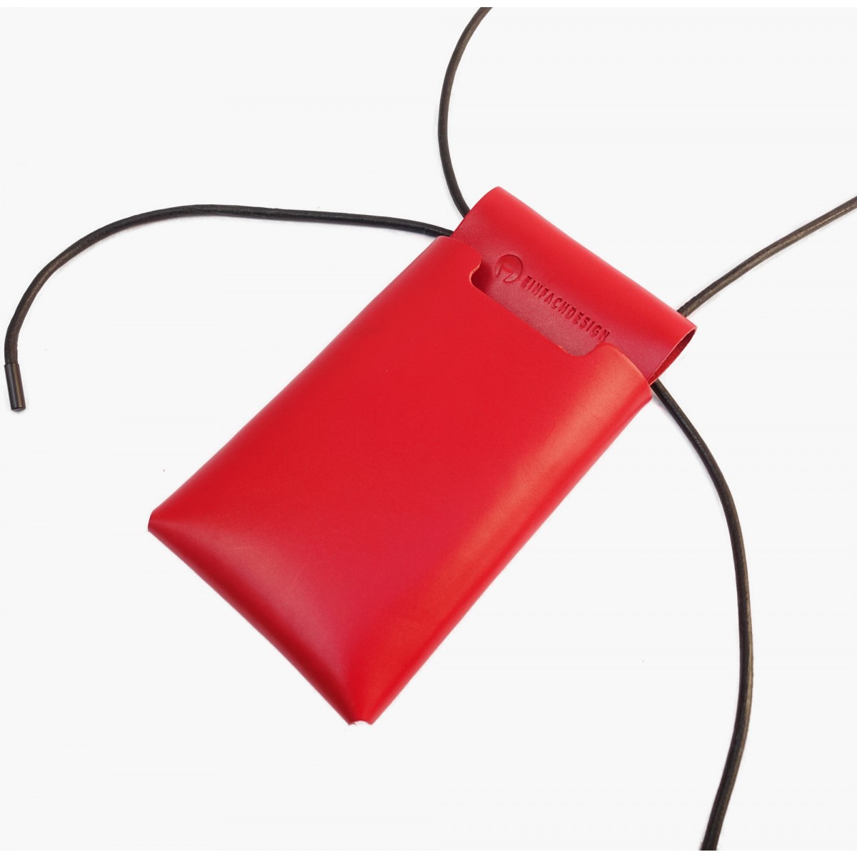 EINFACHDESIGN Handytasche zum Umhängen rot aus pflanzlich gegerbtem Leder mit verstellbarem Riemen