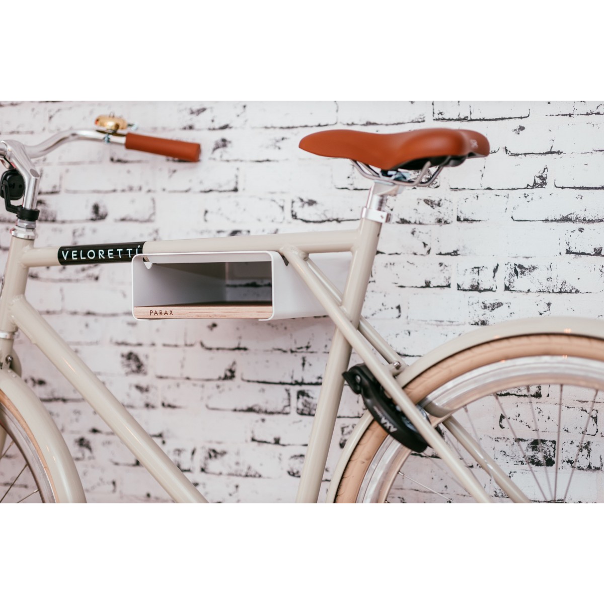 Design Fahrrad-Wandhalterung | PARAX® S-RACK | Weiß mit Holz Schwarz | für Rennrad Hardtail & Cityrad 