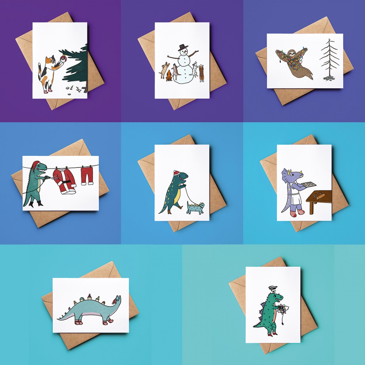 The Naughty District - Lustiges Weihnachtskarten Set »Spirit Animals und Dinos«