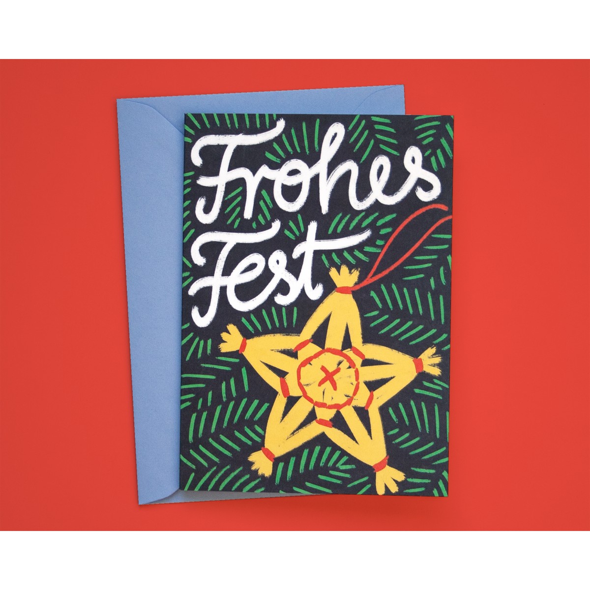 Weihnachtskarte Strohstern »Frohes Fest« // Papaya paper products