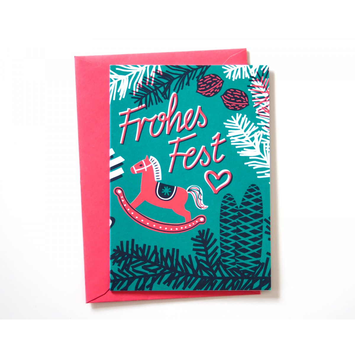 Weihnachtskarte »Frohes Fest« türkis/pink // Papaya paper products