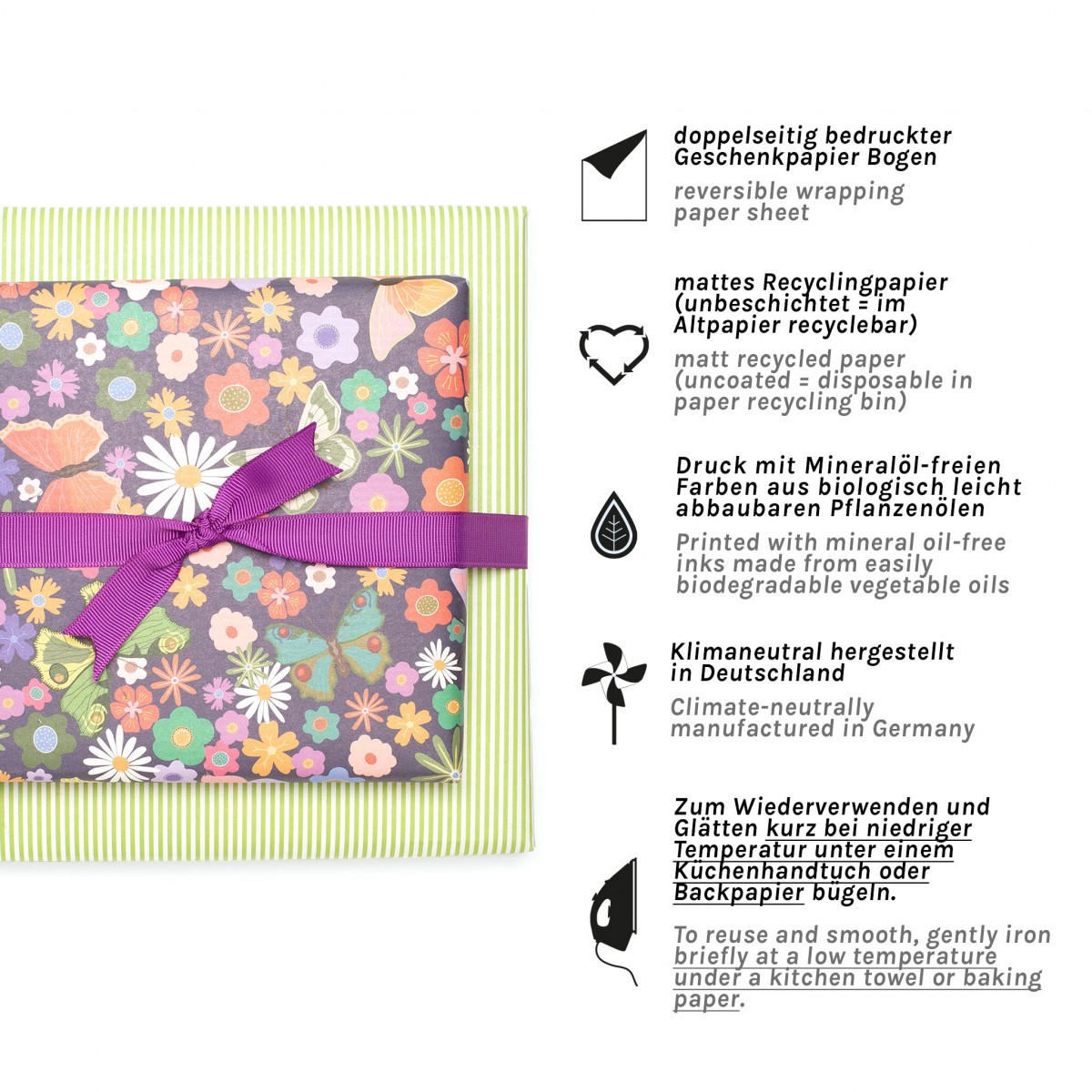 Buntes Geschenkpapier "Blumenwiese" - 5 Bogen